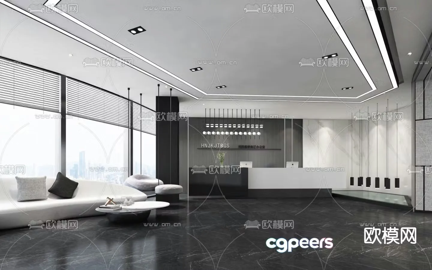 Office front desk reception hall 3d model