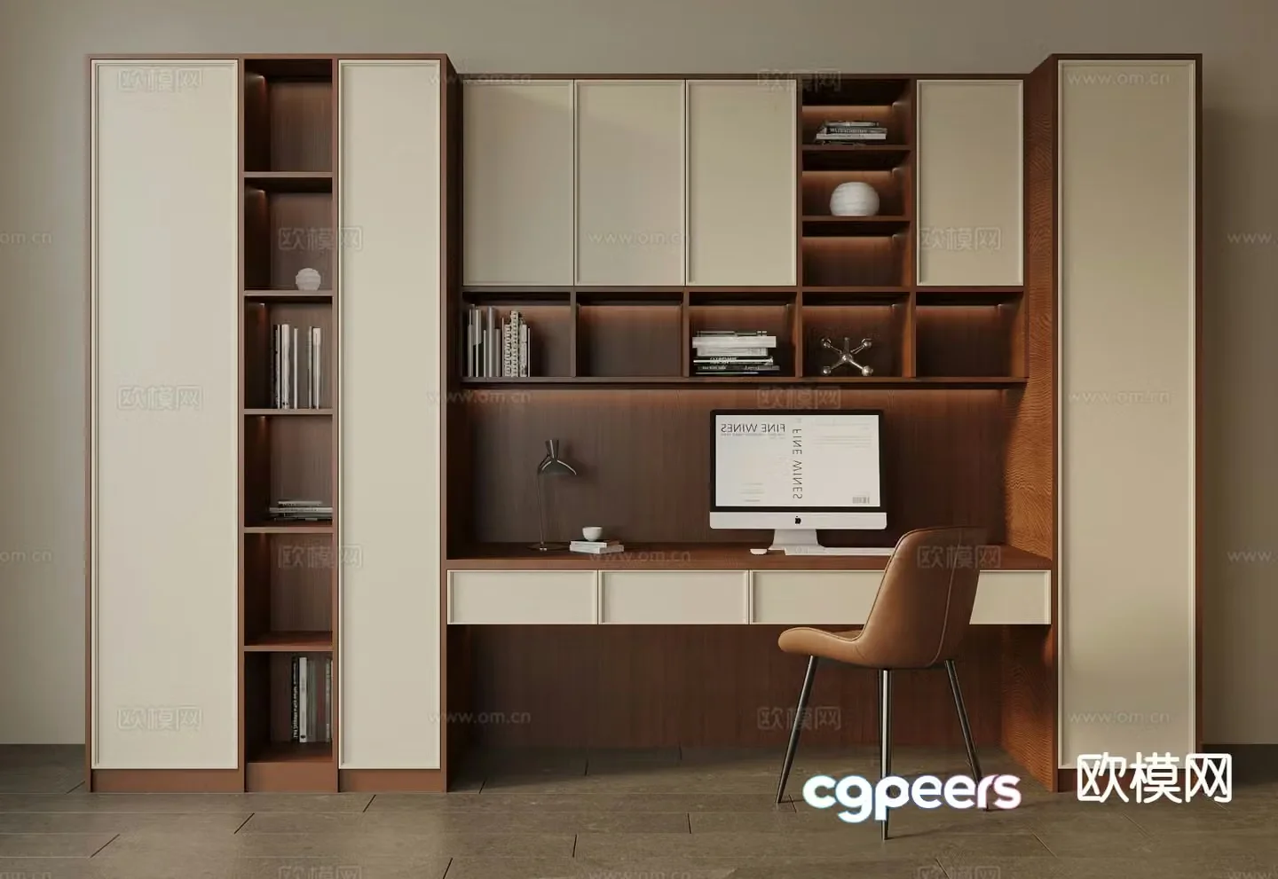Medieval style desk bookcase display cabinet 3D model