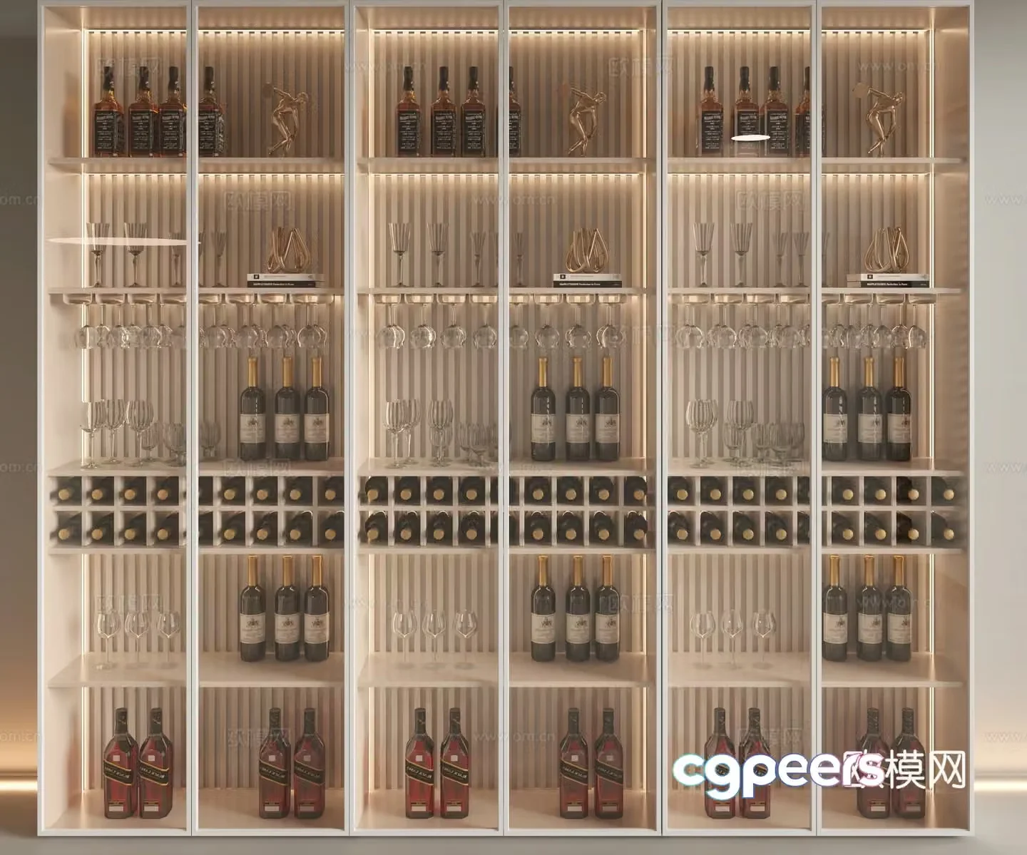 Cream style wine cabinet glass wine cabinet 3d model