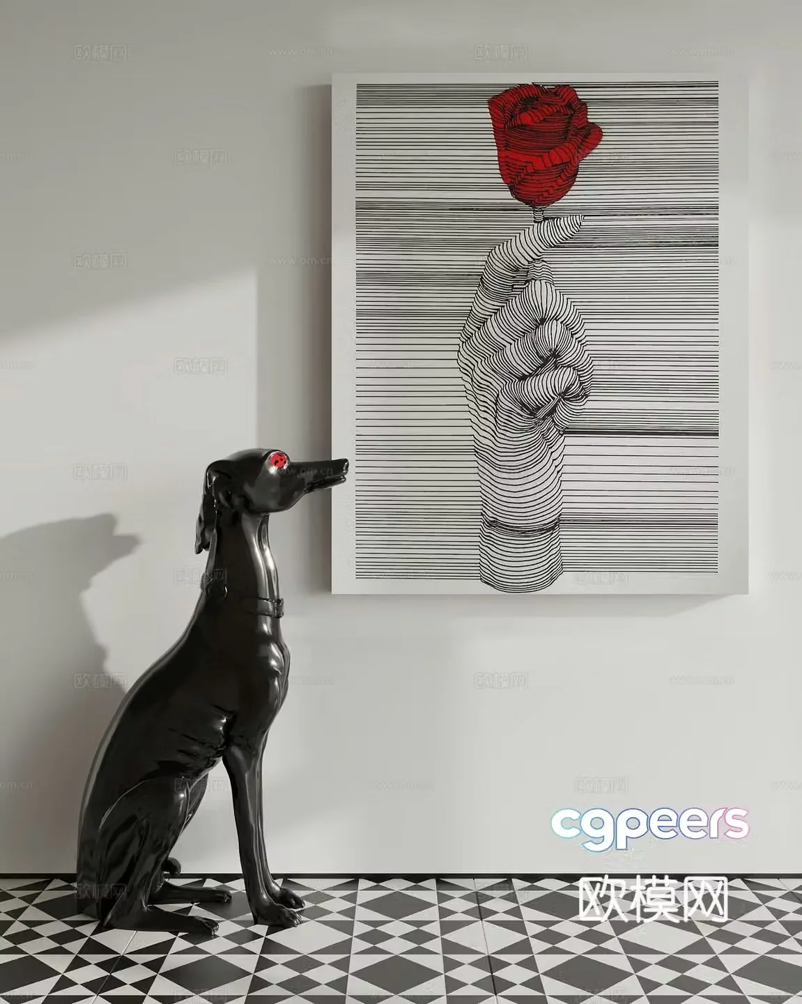 Modern abstract art deco painting 3d model