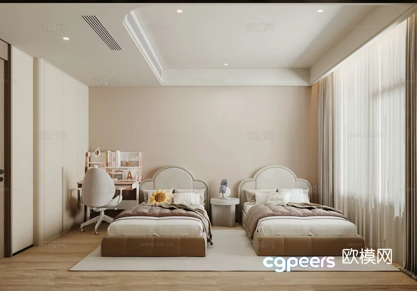 Modern twin children’s room Children’s room Desk and chair Children’s bed 3d model