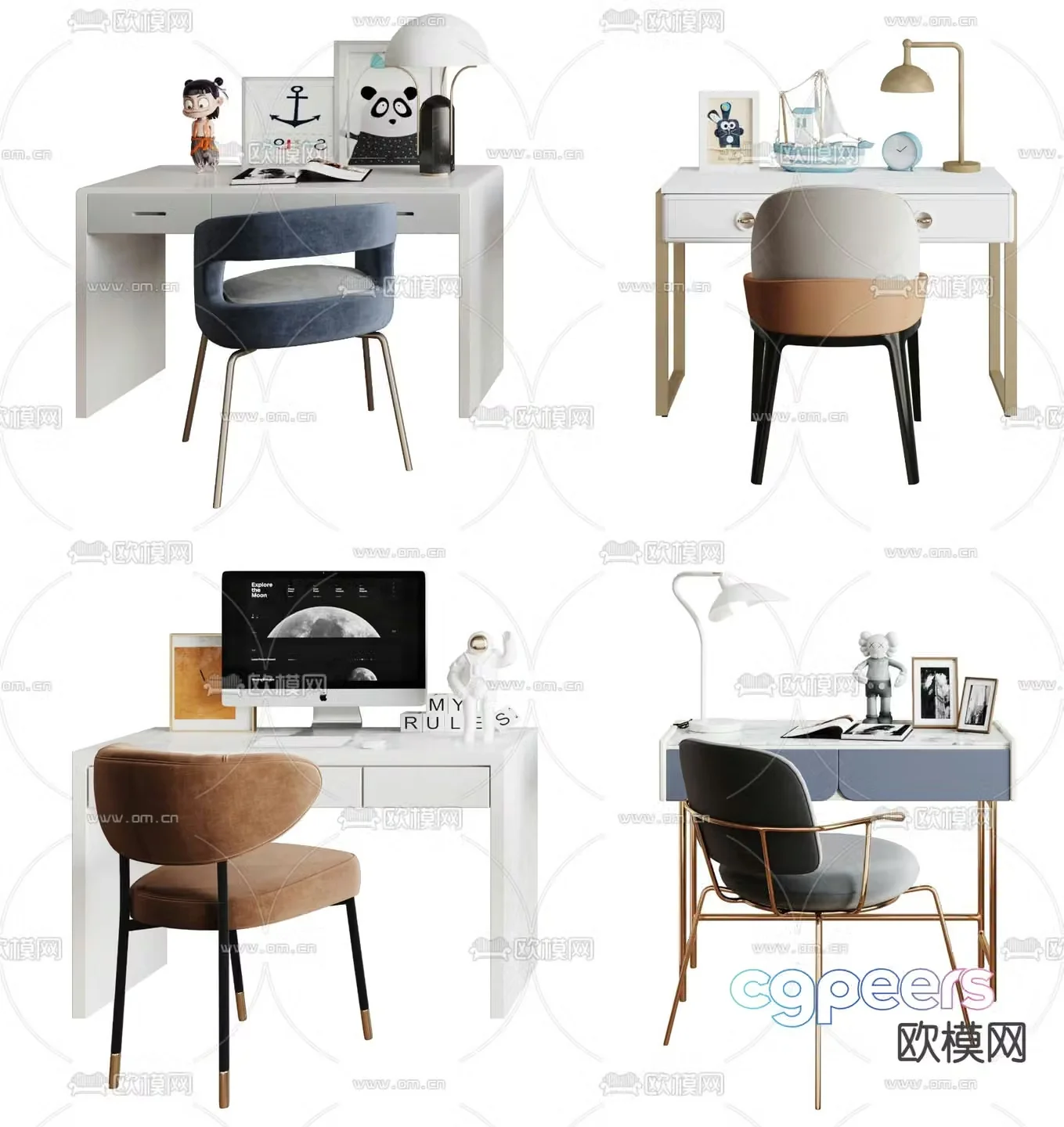 Modern light luxury children’s desk and chair 3D model