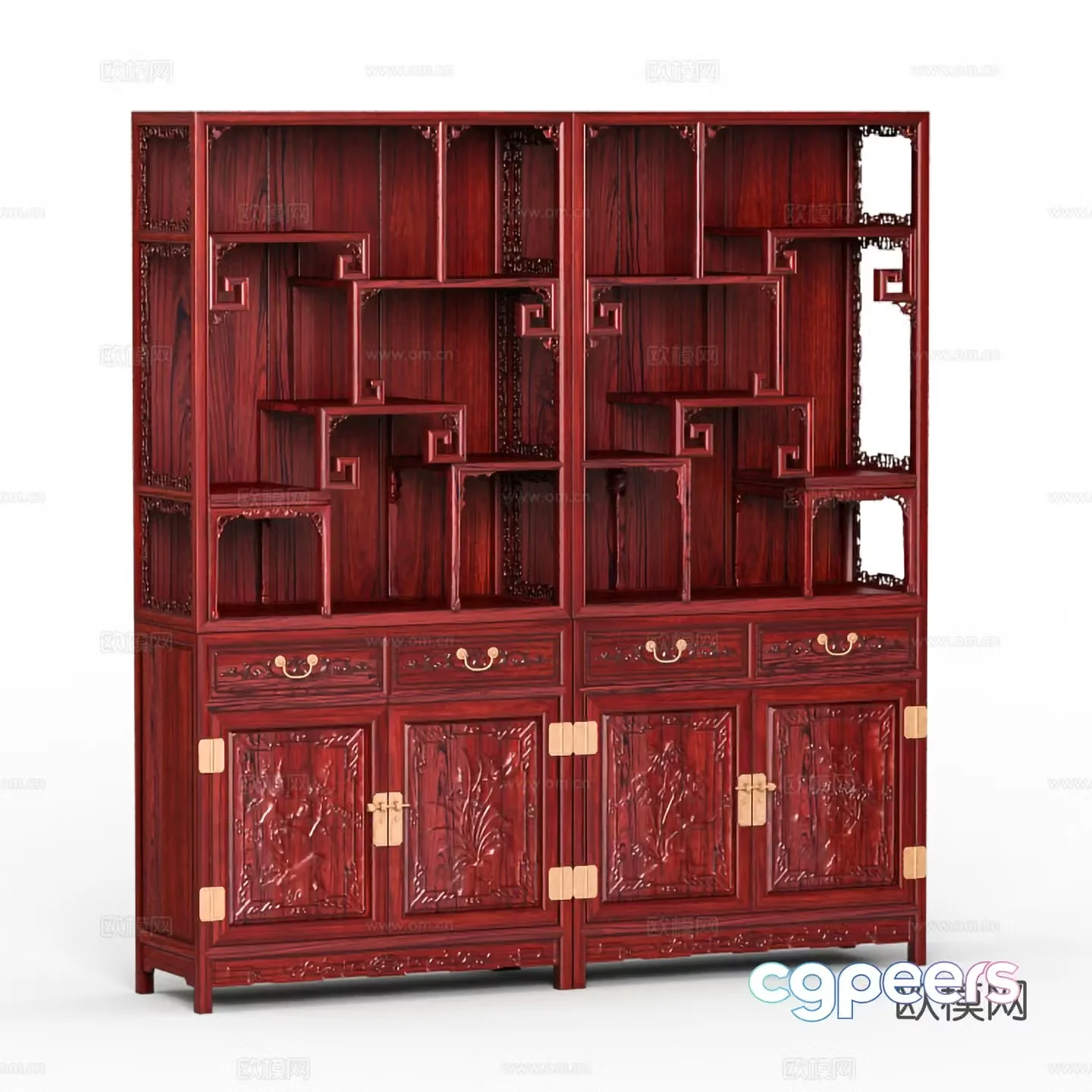 Chinese style ancient shelf carved cabinet door solid wood mahogany 3D model