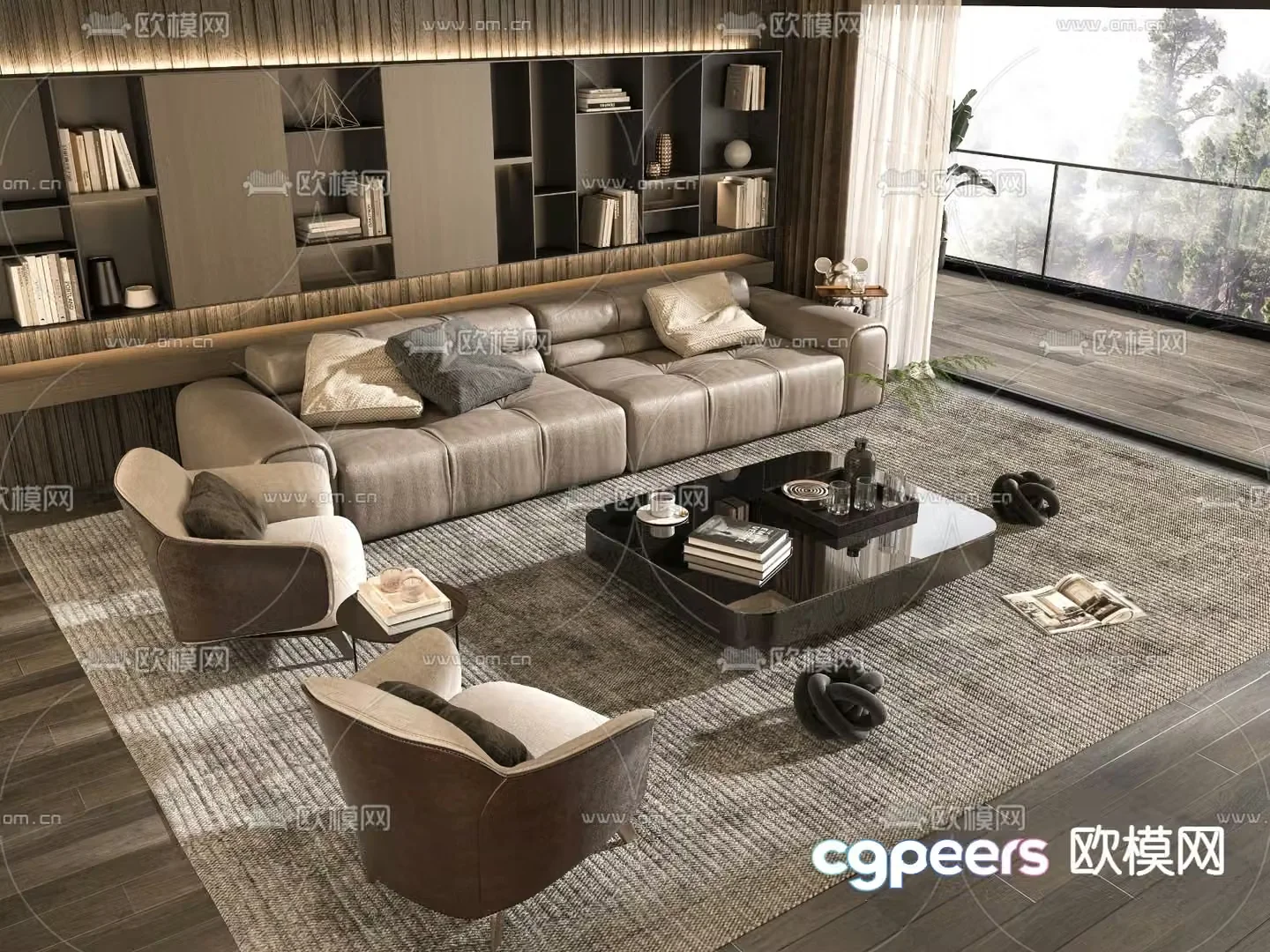 Modern modular sofa leather sofa 3d model