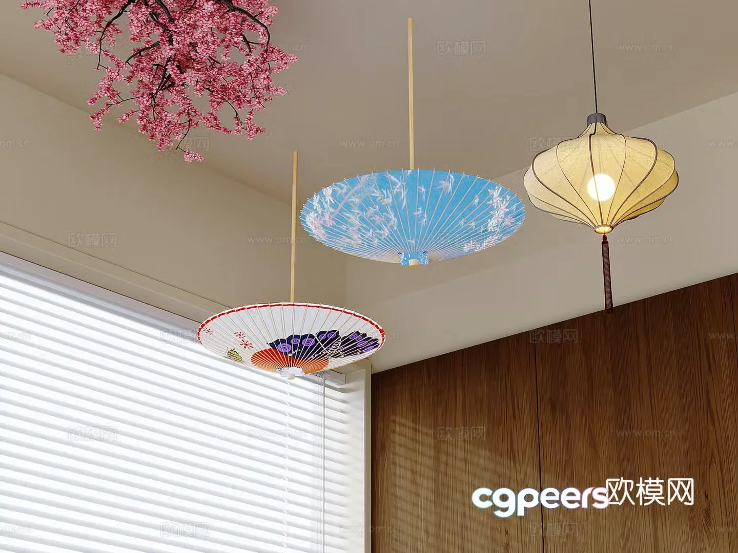 Chinese style bamboo umbrella lamp oil paper umbrella lamp 3d model