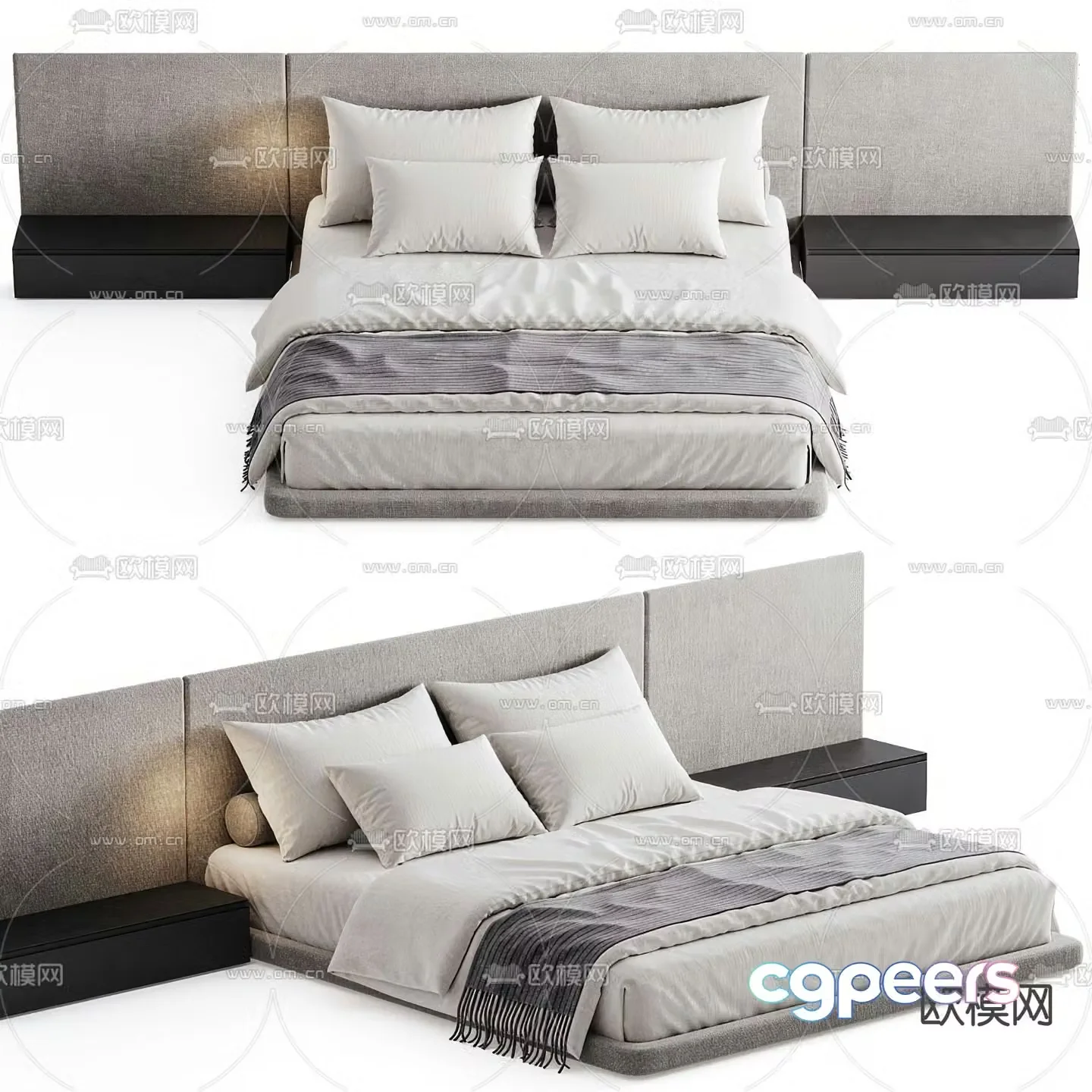 Fabric double bed 3d model