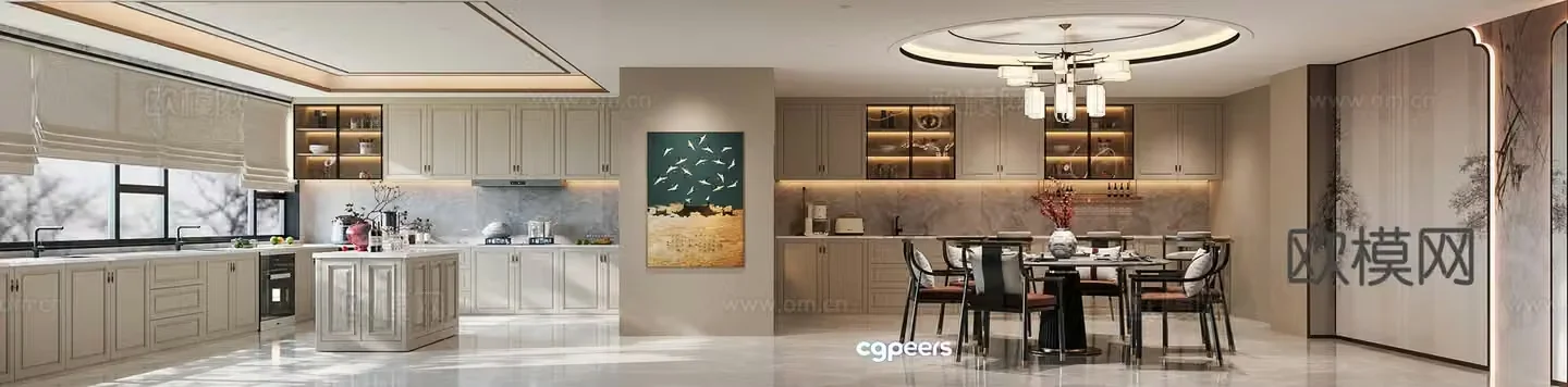 New Chinese restaurant Chinese restaurant Round dining table and chair combination 3D model