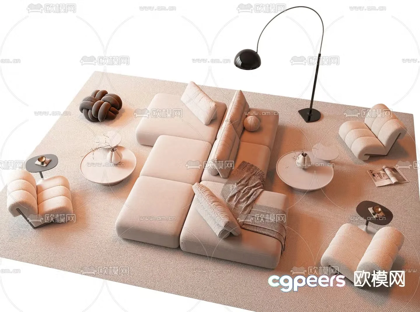 Modern backrest sofa modular sofa modular sofa 3d model