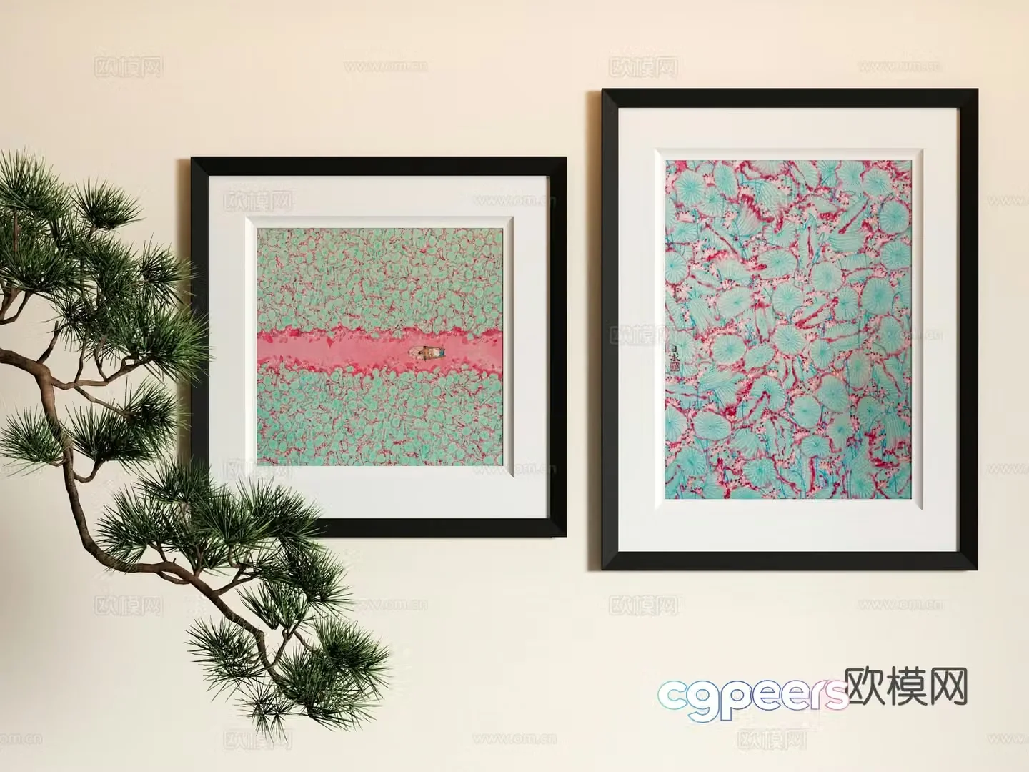 New Chinese style decorative painting art hanging 3d model