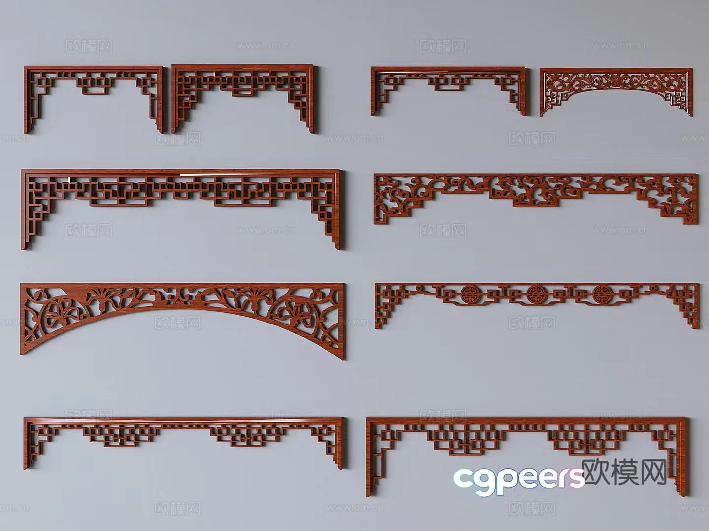 New Chinese style carved lattice carved lines corner flower 3D model