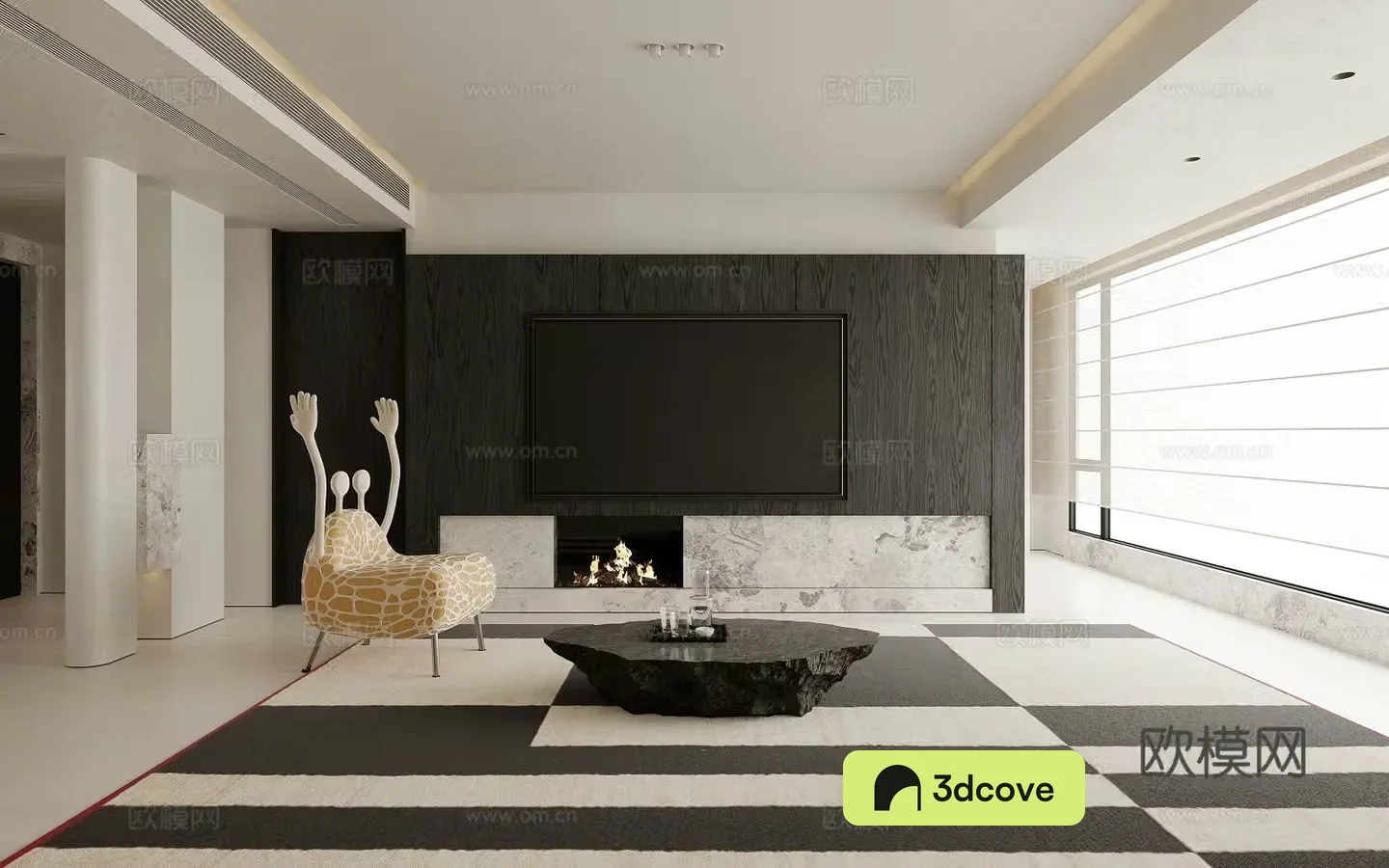 Modern black white and gray living room