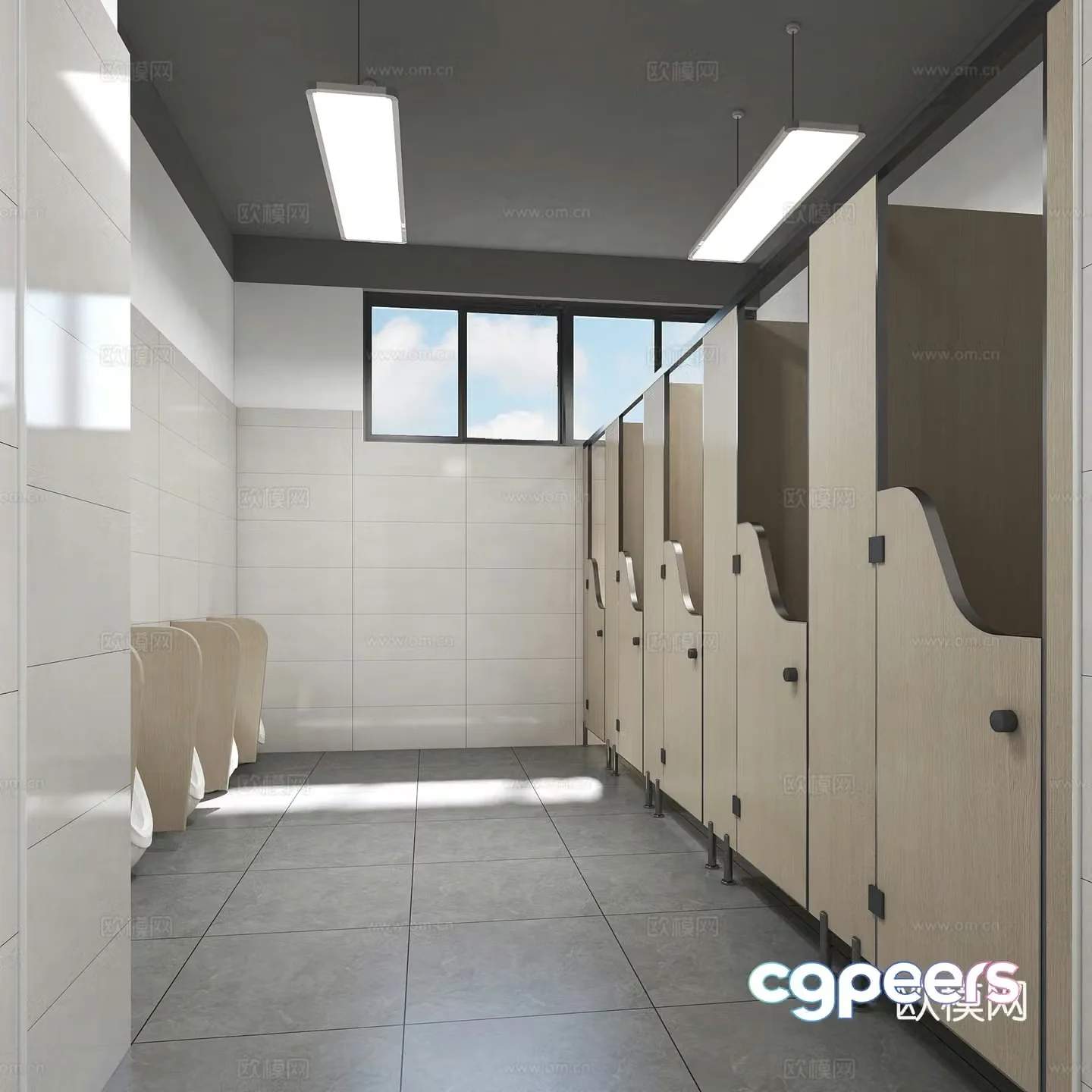 School public bathroom sink squatting toilet 3D model