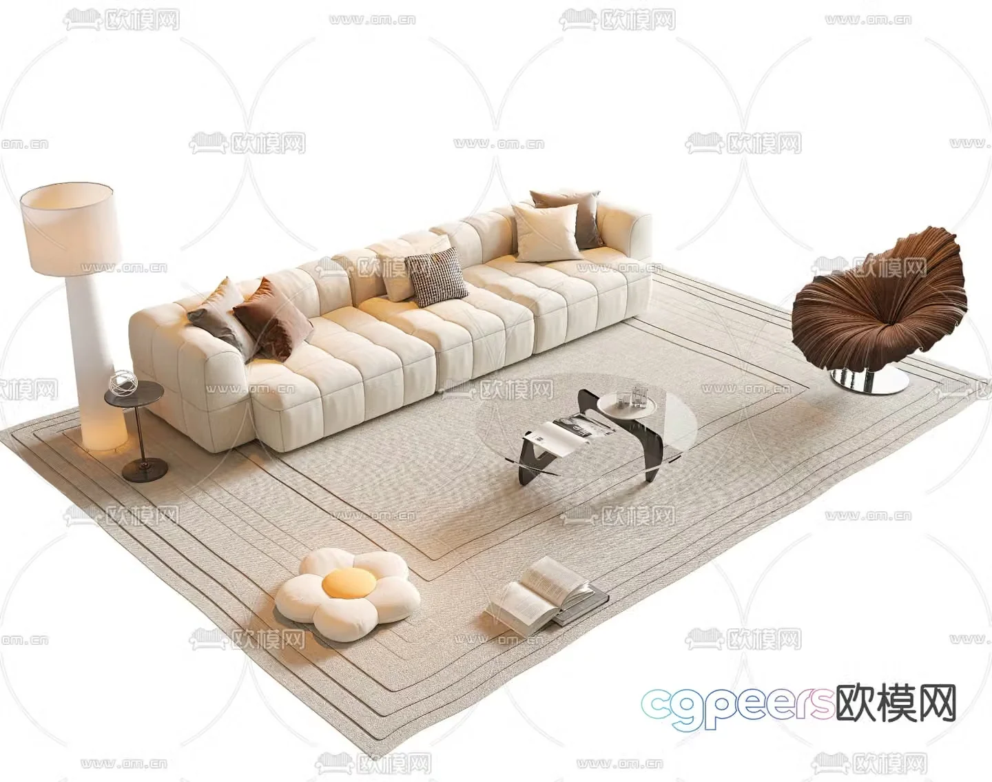 Cream style sofa modular sofa 3d model