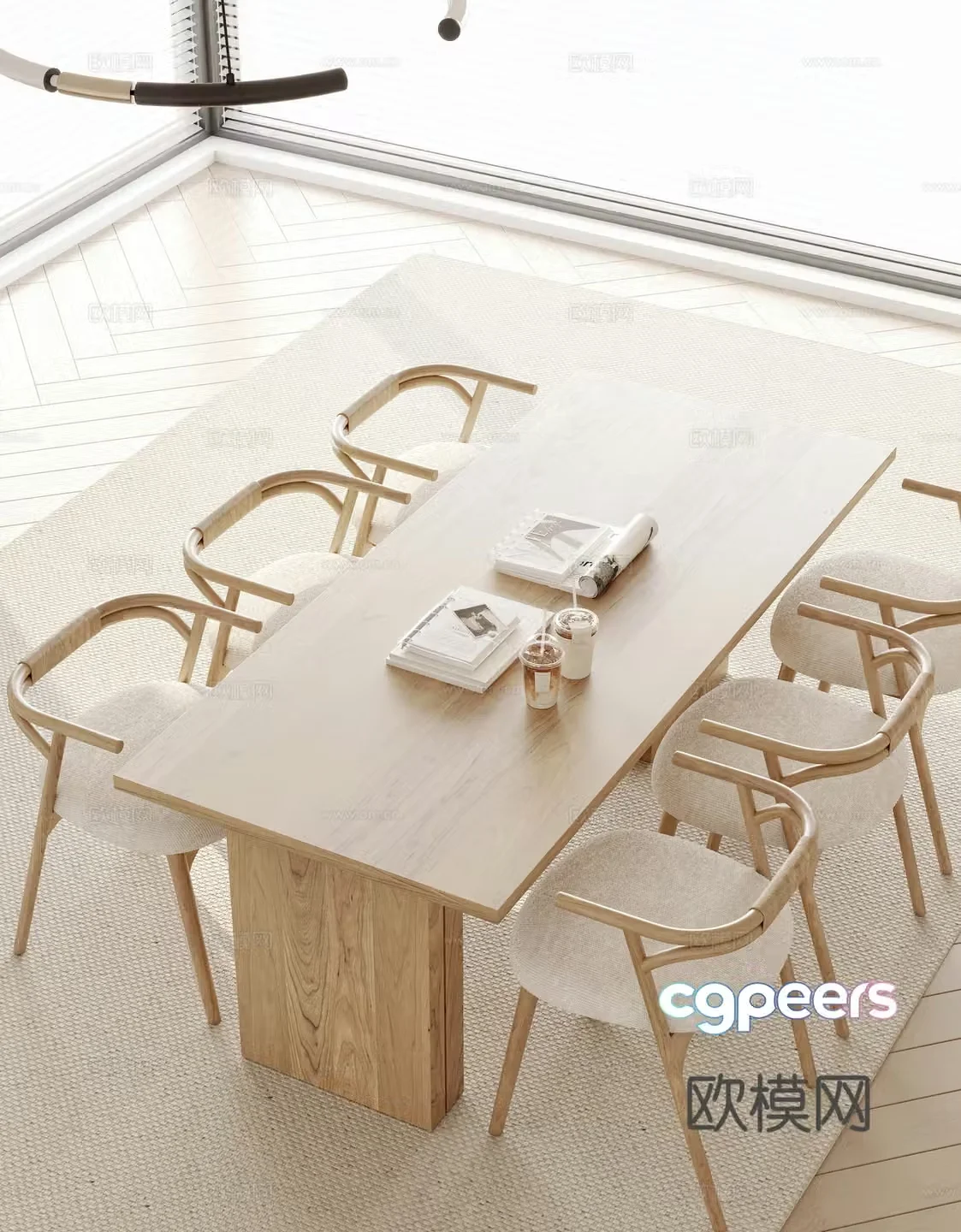 Bar dining table and chairs solid wood dining table 3d model