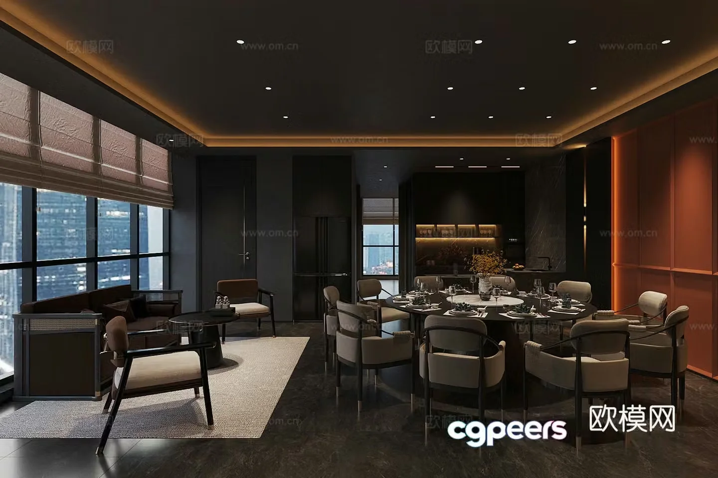 New Chinese restaurant private room dining table and chair combination guest lounge area sofa and coffee table combination 3D model