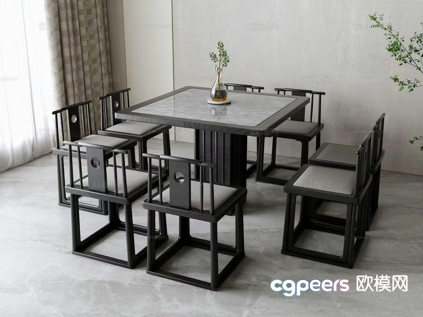 New Chinese dining table and chairs 3d model