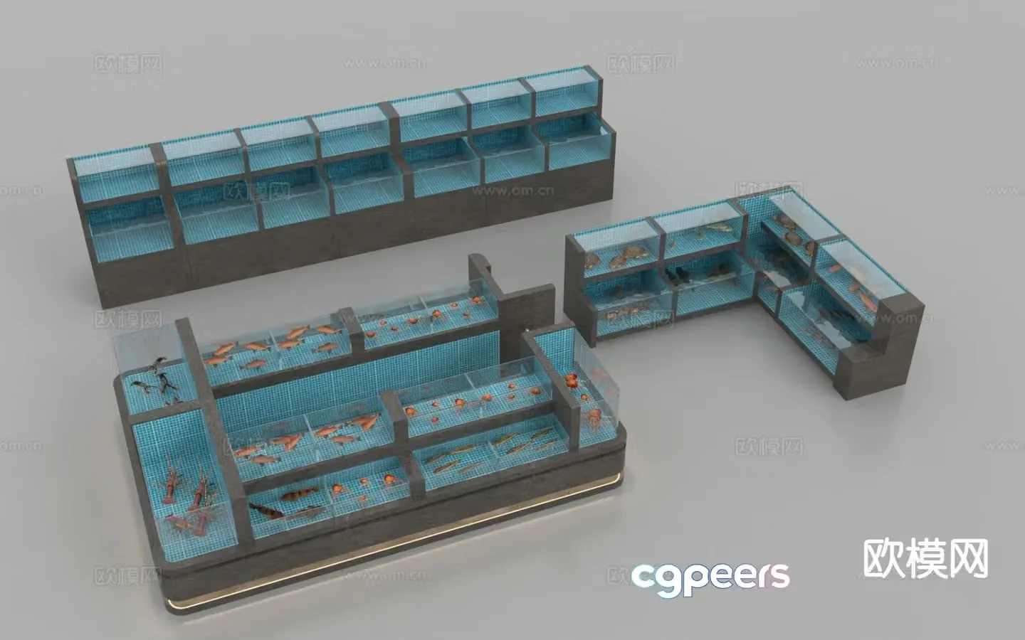 Supermarket seafood pool seafood table fish tank 3D model
