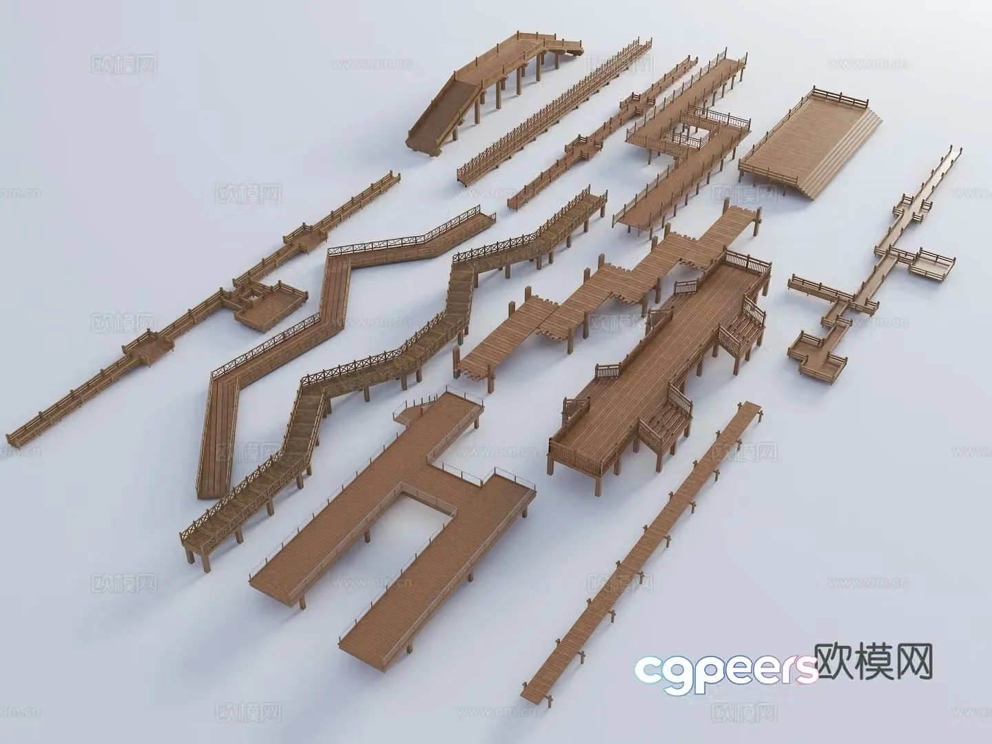 Modern wooden platform hydrophilic platform viewing platform rest platform wooden plank road landscape trestle 3D model