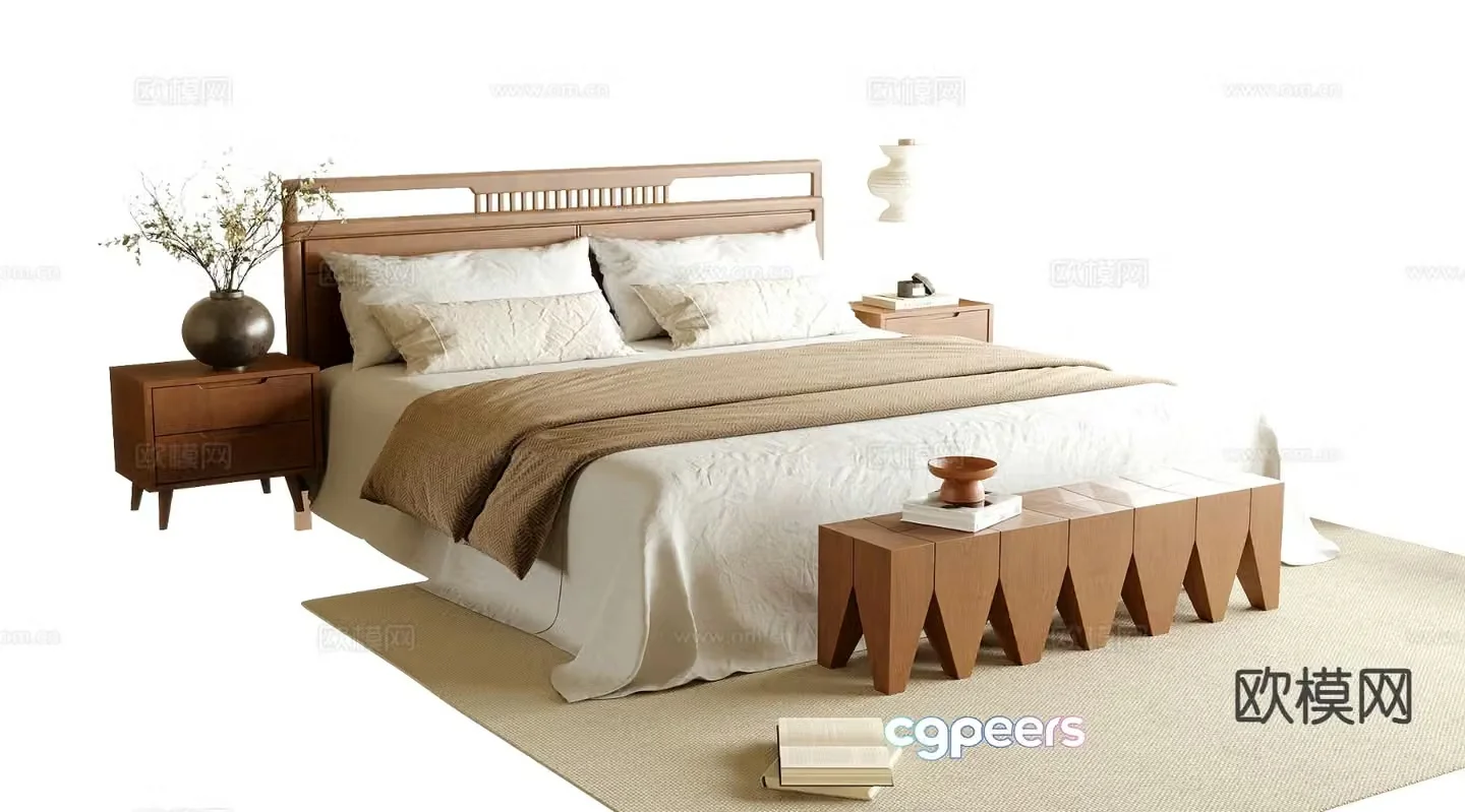 Wabi-sabi double bed 3d model