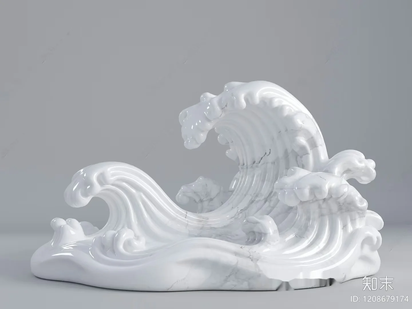 A White Marble Sculpture Of A Wave 3D Model – 5215 – VRAY Render