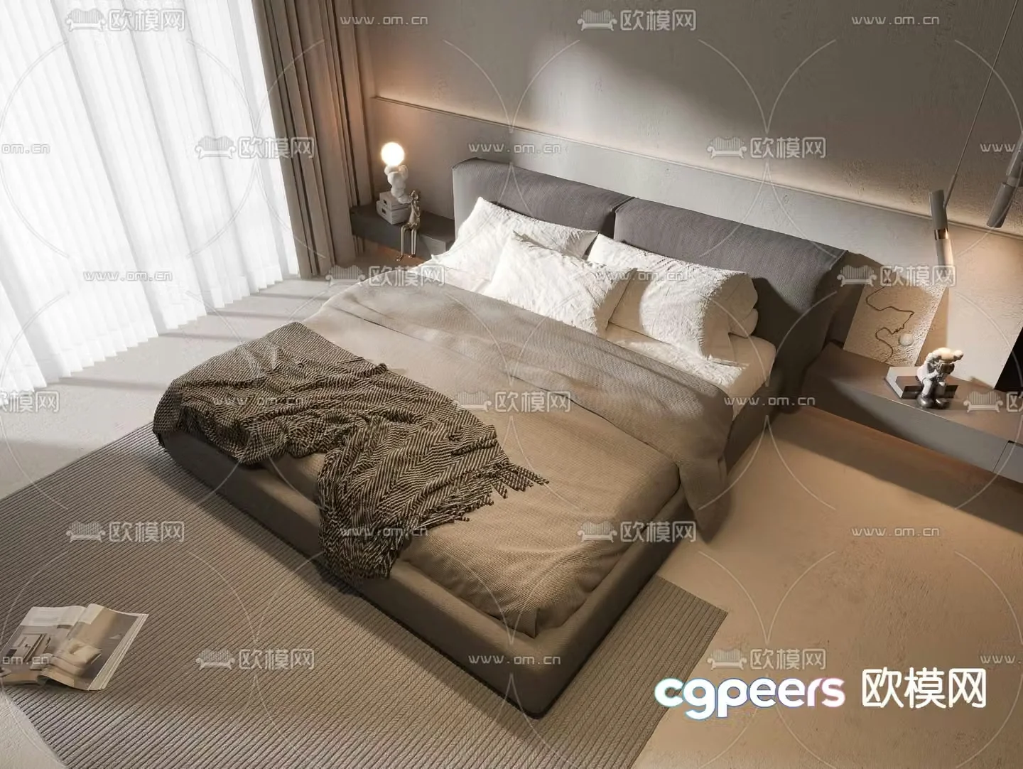 Wabi-sabi double bed 3d model