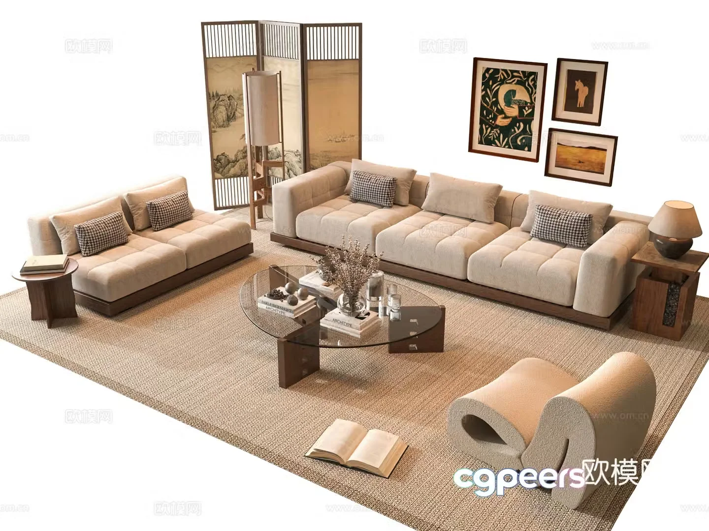Middle-aged sofa combination 3D model