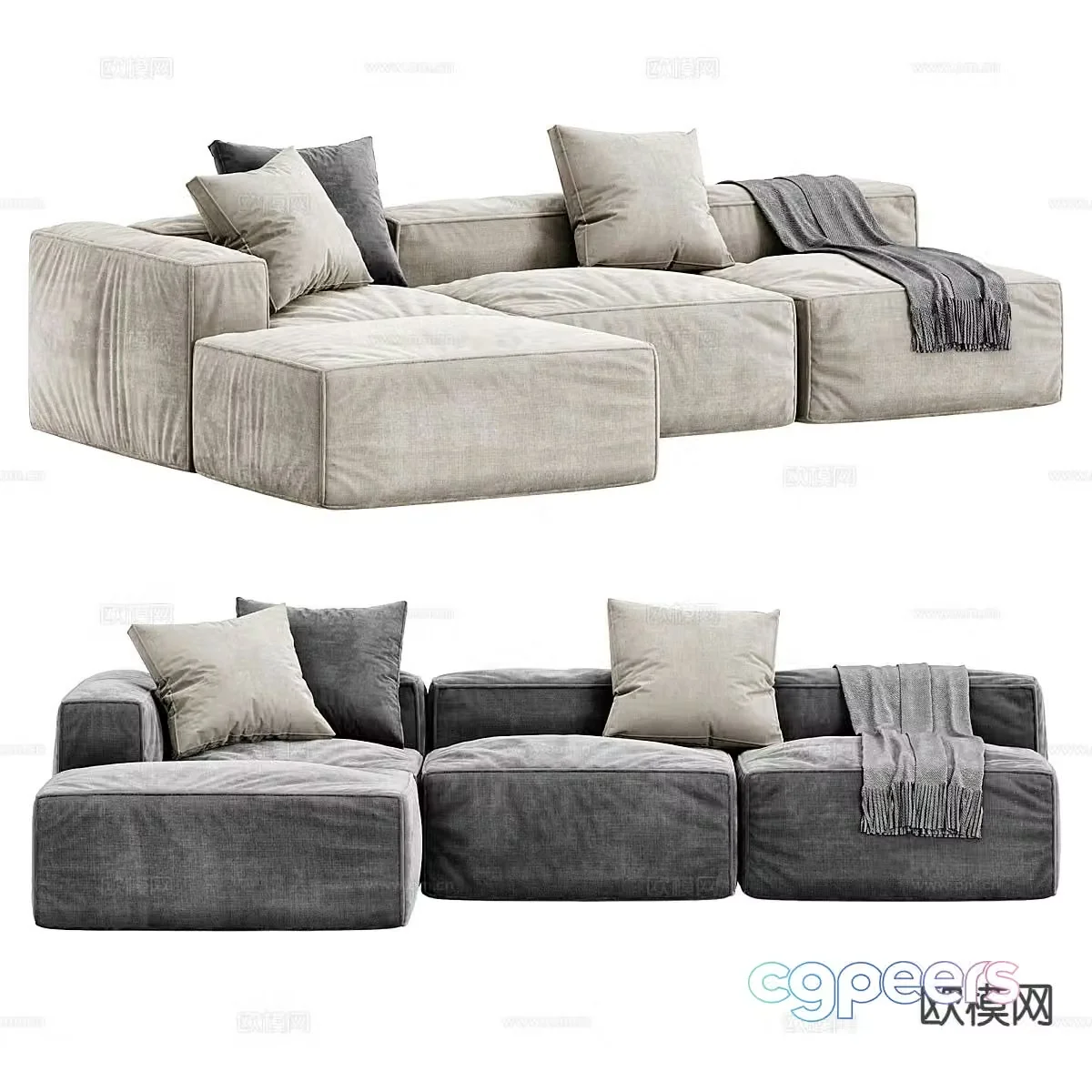 Upholstered sofa square sofa multi-person sofa 3D model