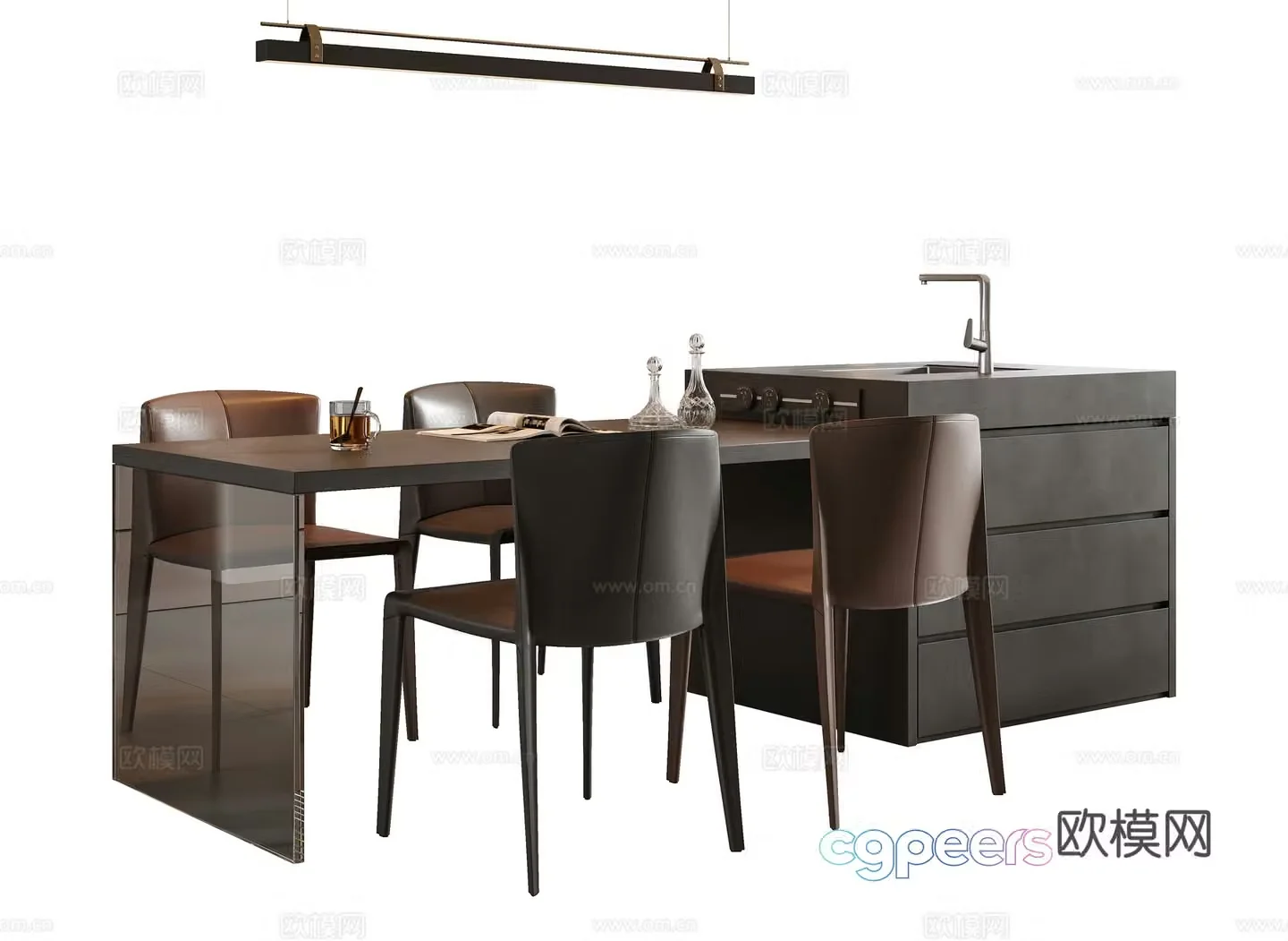 Italian dining table and chairs island 3d model