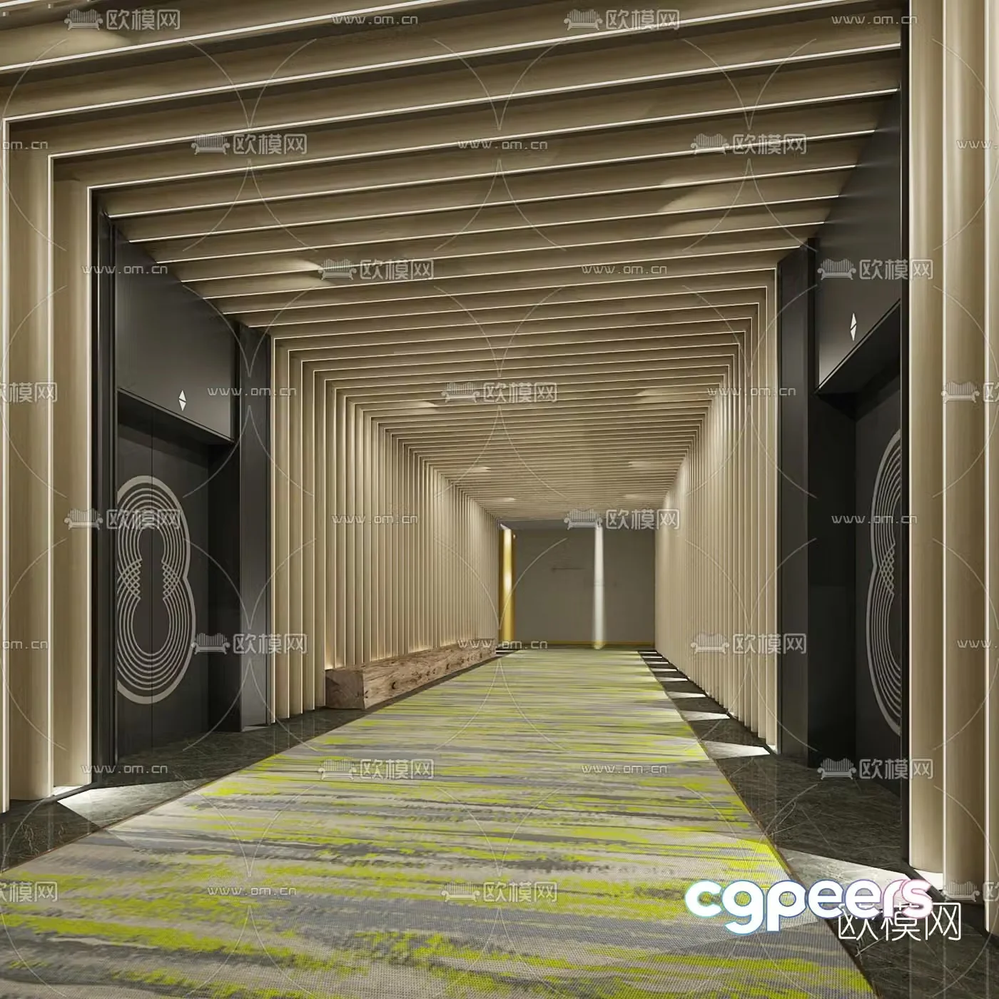 Modern hotel elevator hall 3d model
