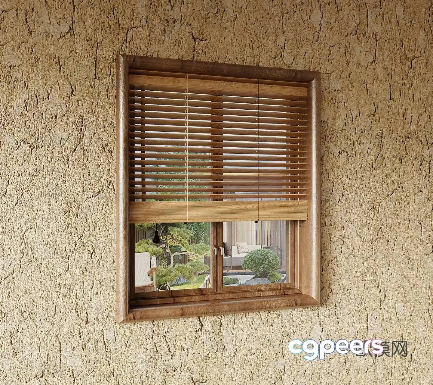 Window Jijifeng window double window venetian blind solid wood window 3D model