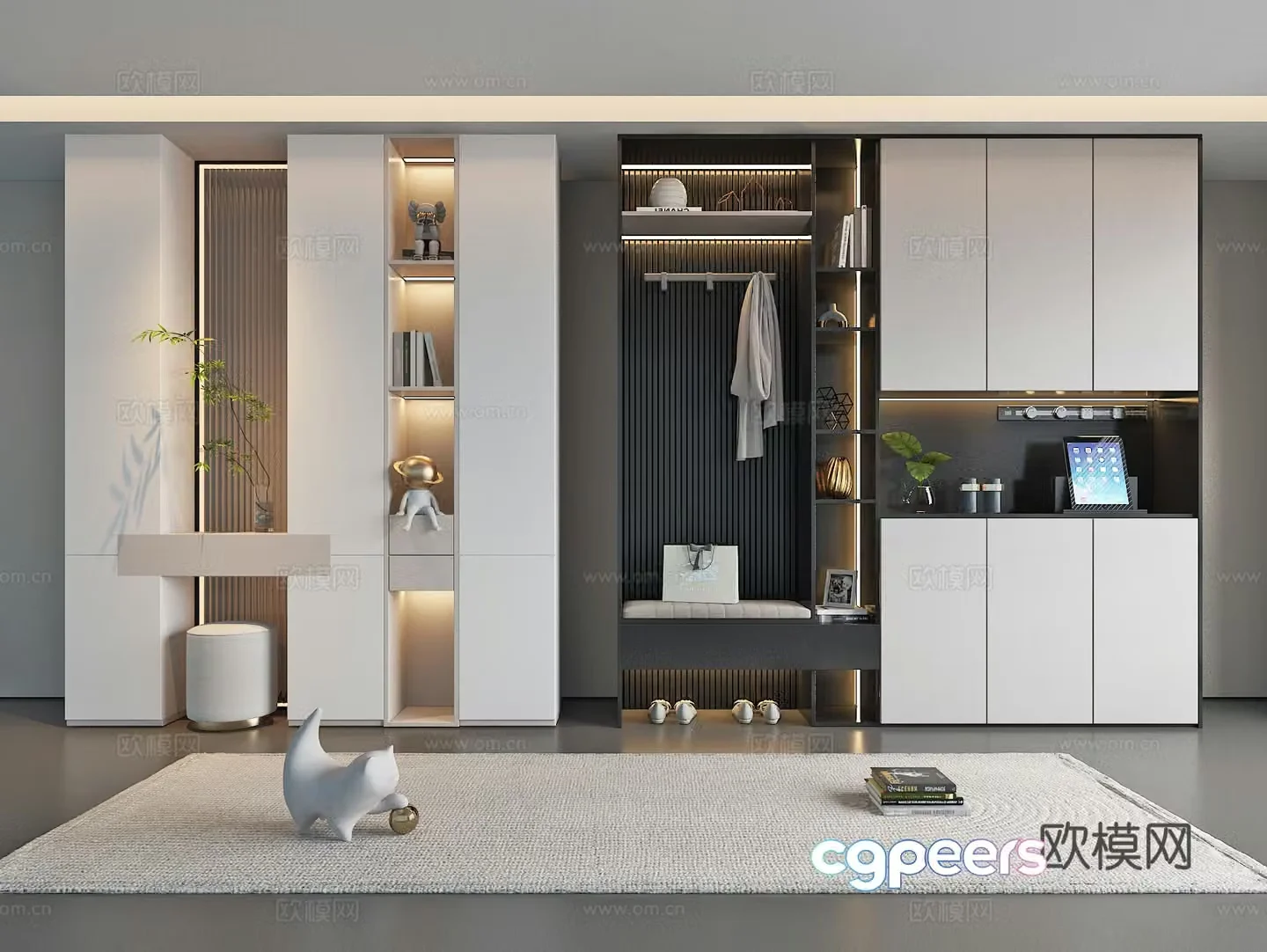 Modern cream style entrance partition shoe cabinet 3d model
