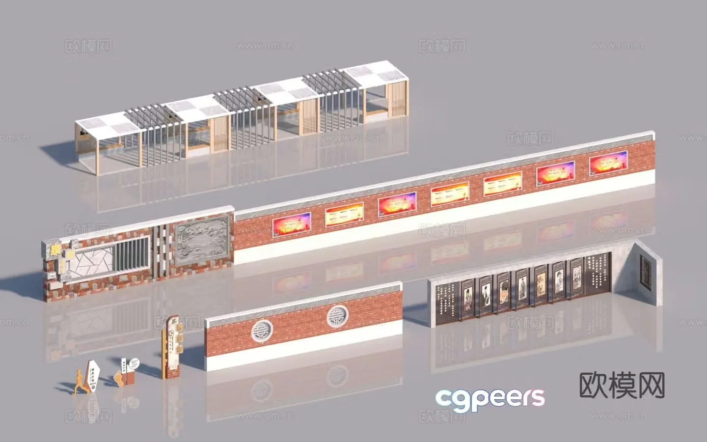 Modern gallery frame landscape wall fence 3d model