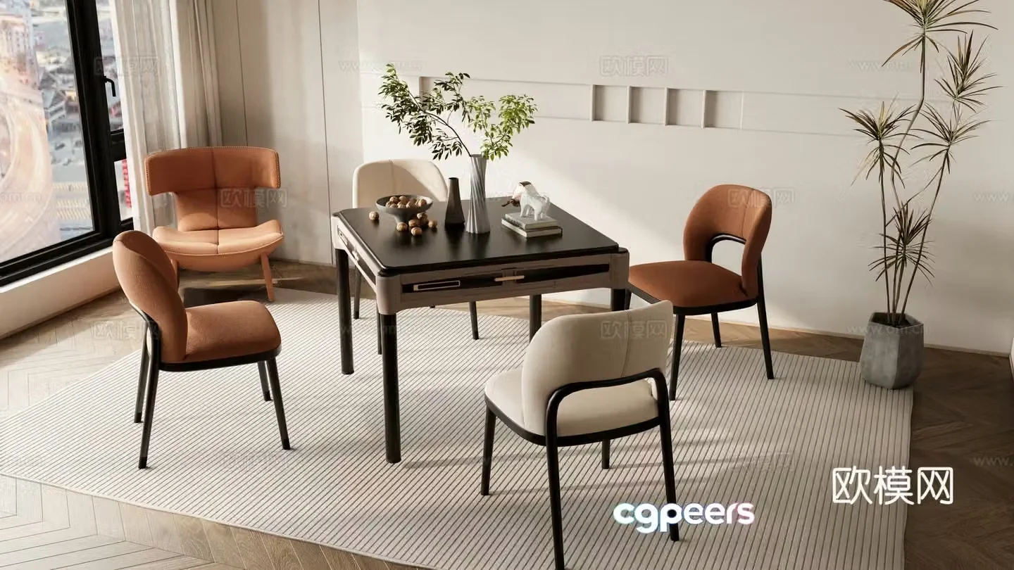 Modern mahjong tables and chairs 3d model of chess and card tables and chairs