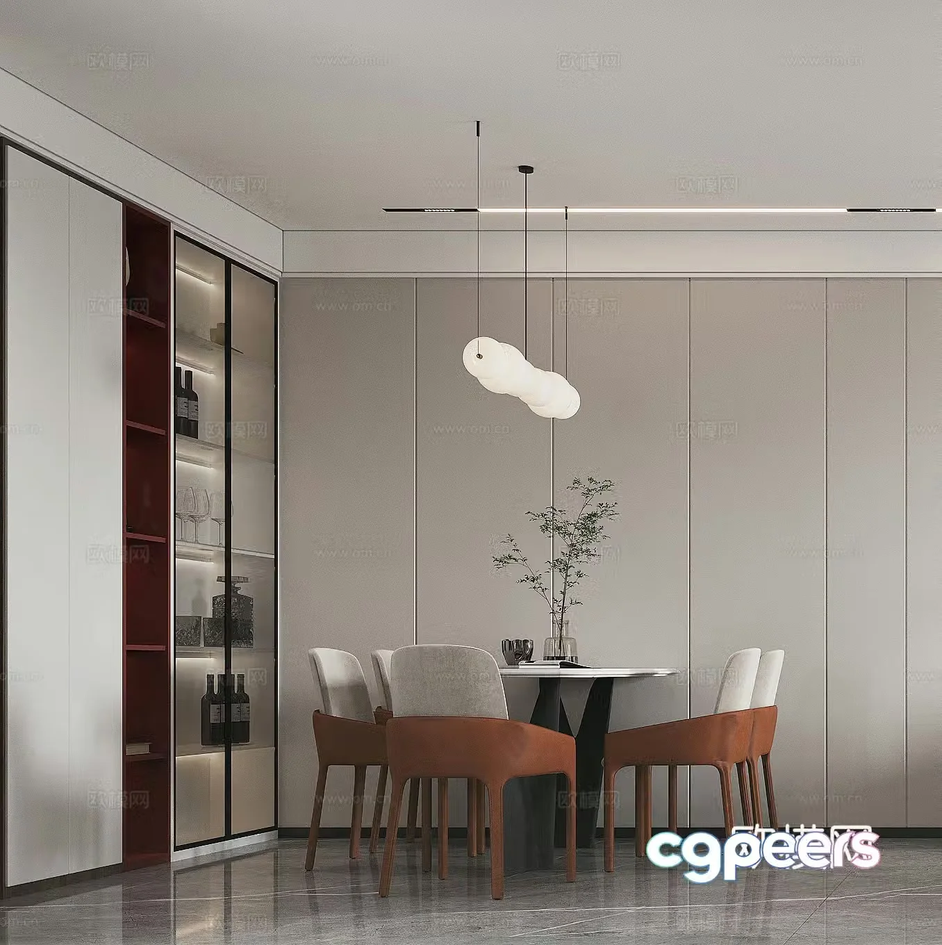 Modern restaurant Dining table Simple restaurant Wine cabinet Light luxury restaurant Chandelier Modern living restaurant 3D model