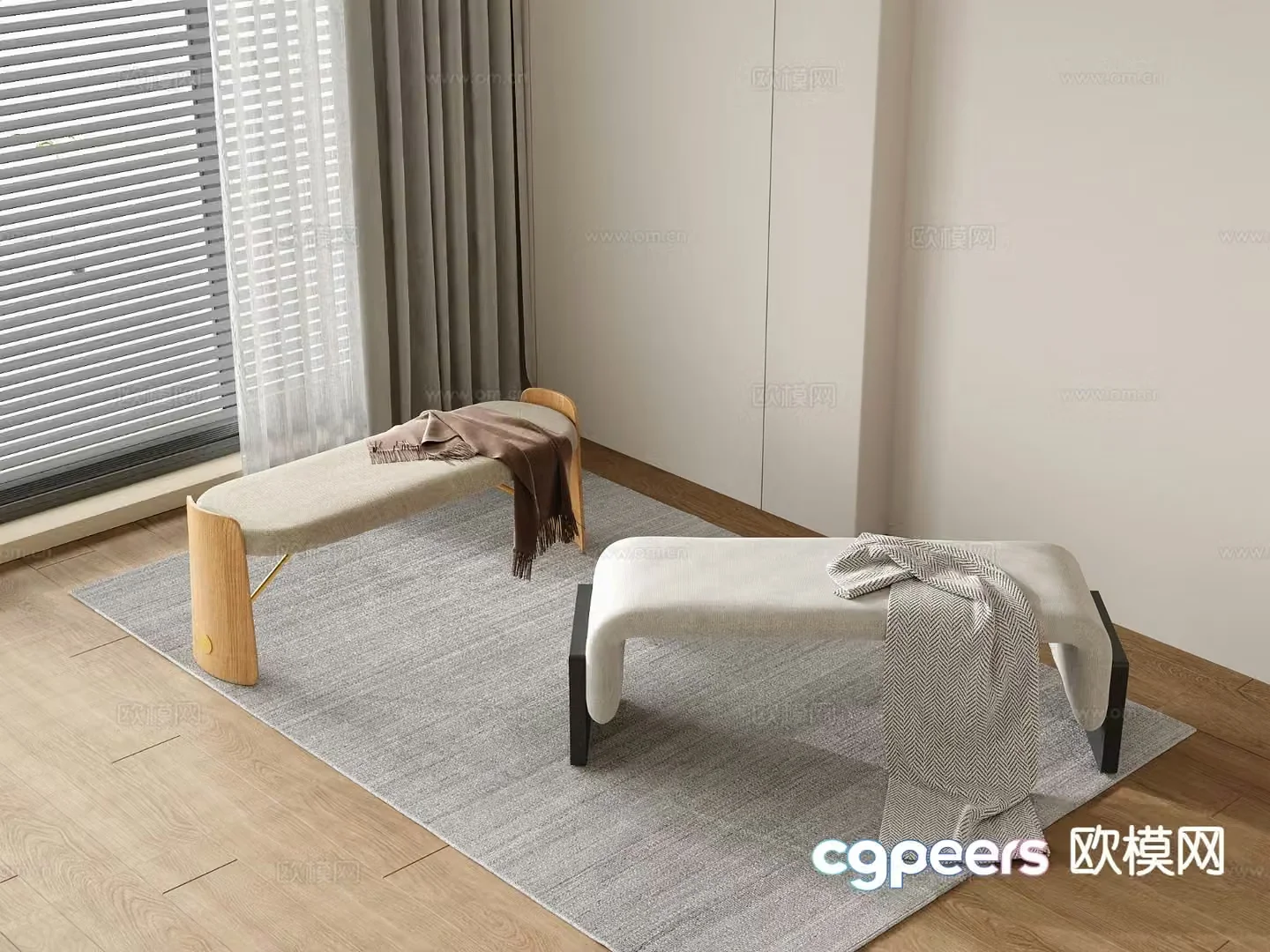 Modern bed end stool sofa stool shoe changing stool bench 3d model