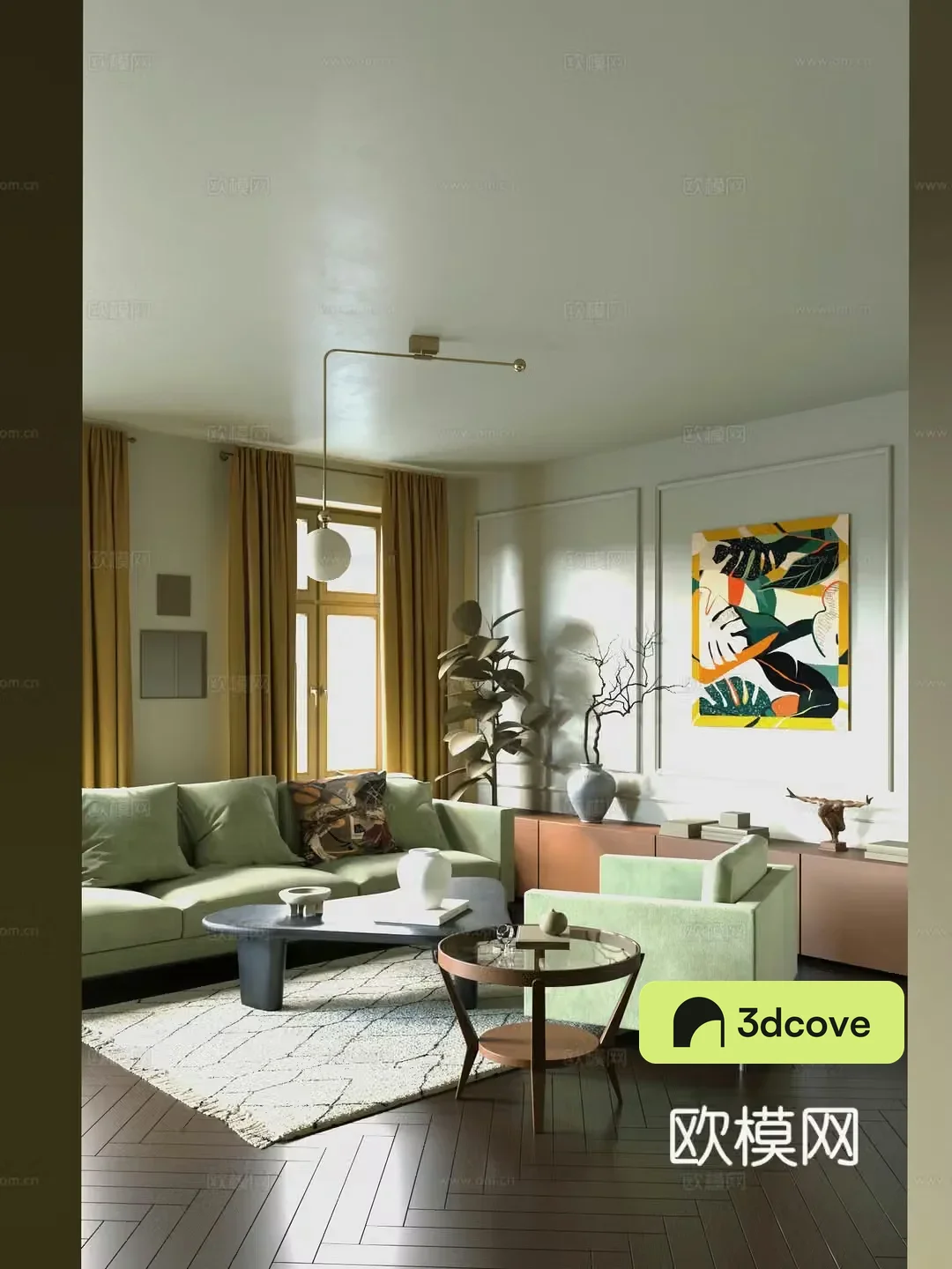 Medium style living room retro style living room French style living room fabric sofa sofa coffee table 3D model