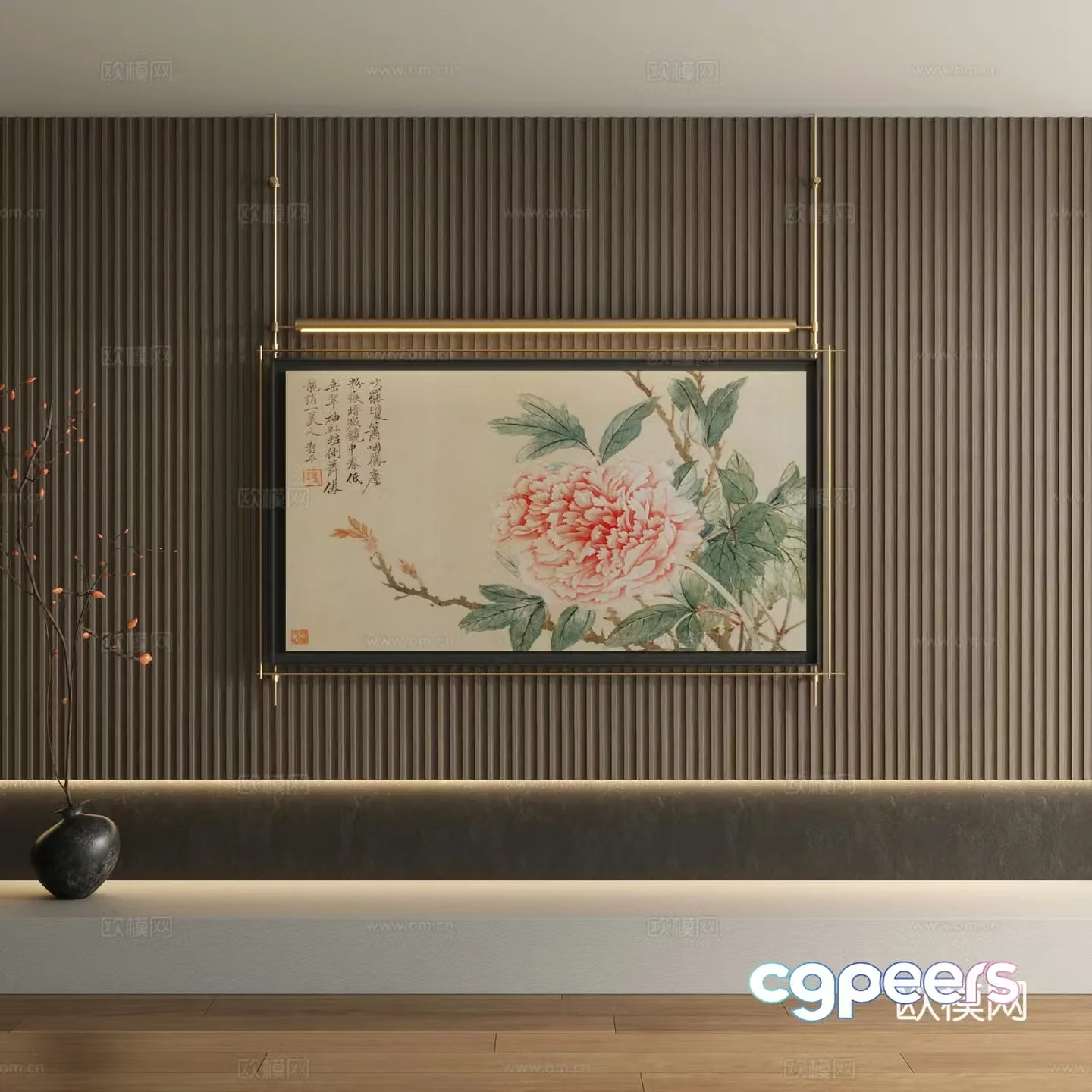 New Chinese style decorative painting flower painting hanging painting 3D model