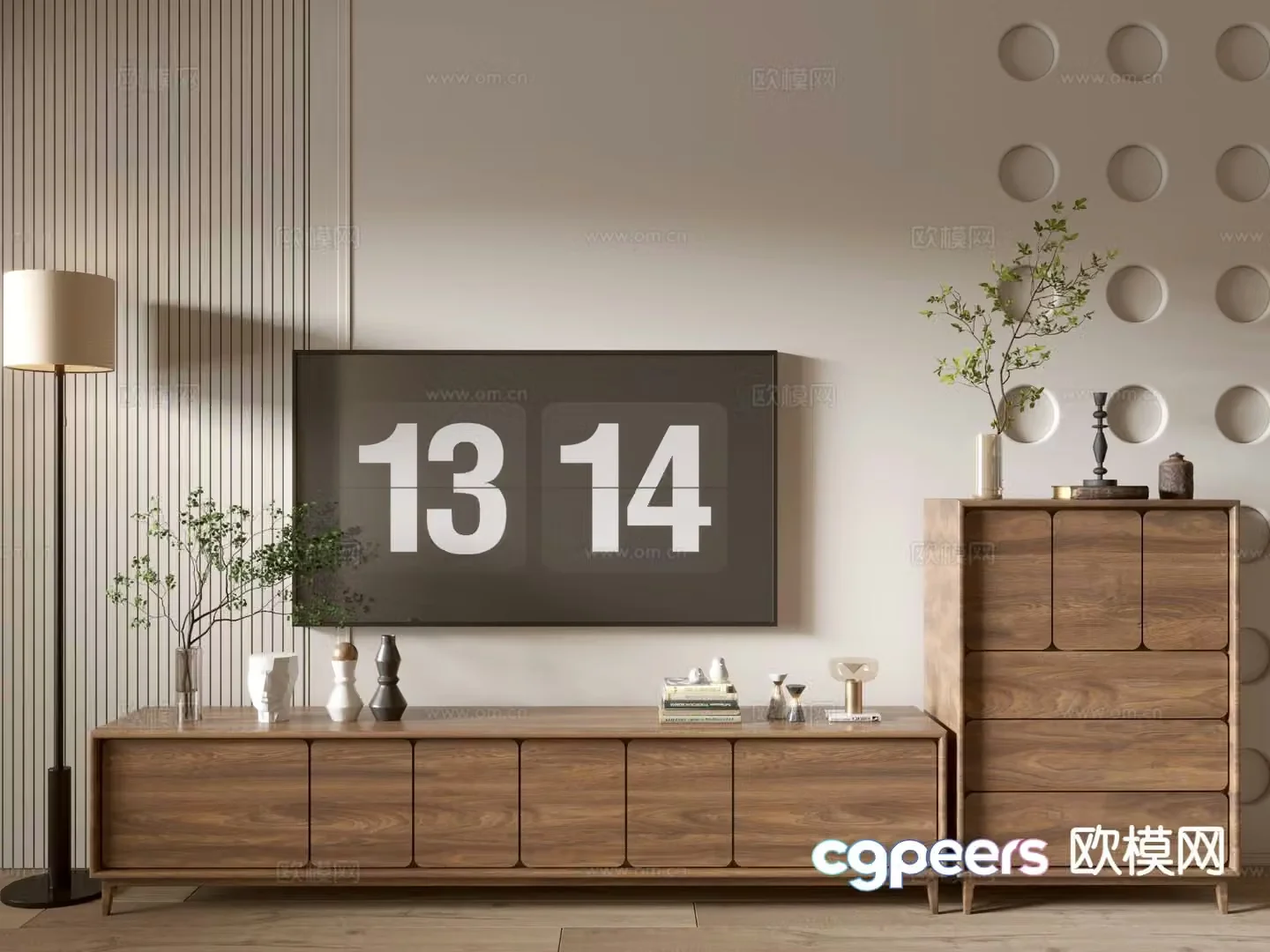 Log style TV cabinet side cabinet 3D model