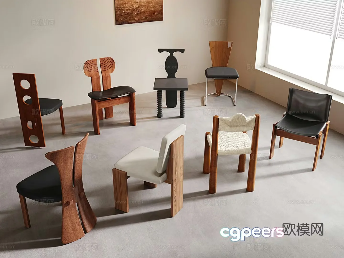 Medium style dining chair wooden chair single chair leisure chair 3d model
