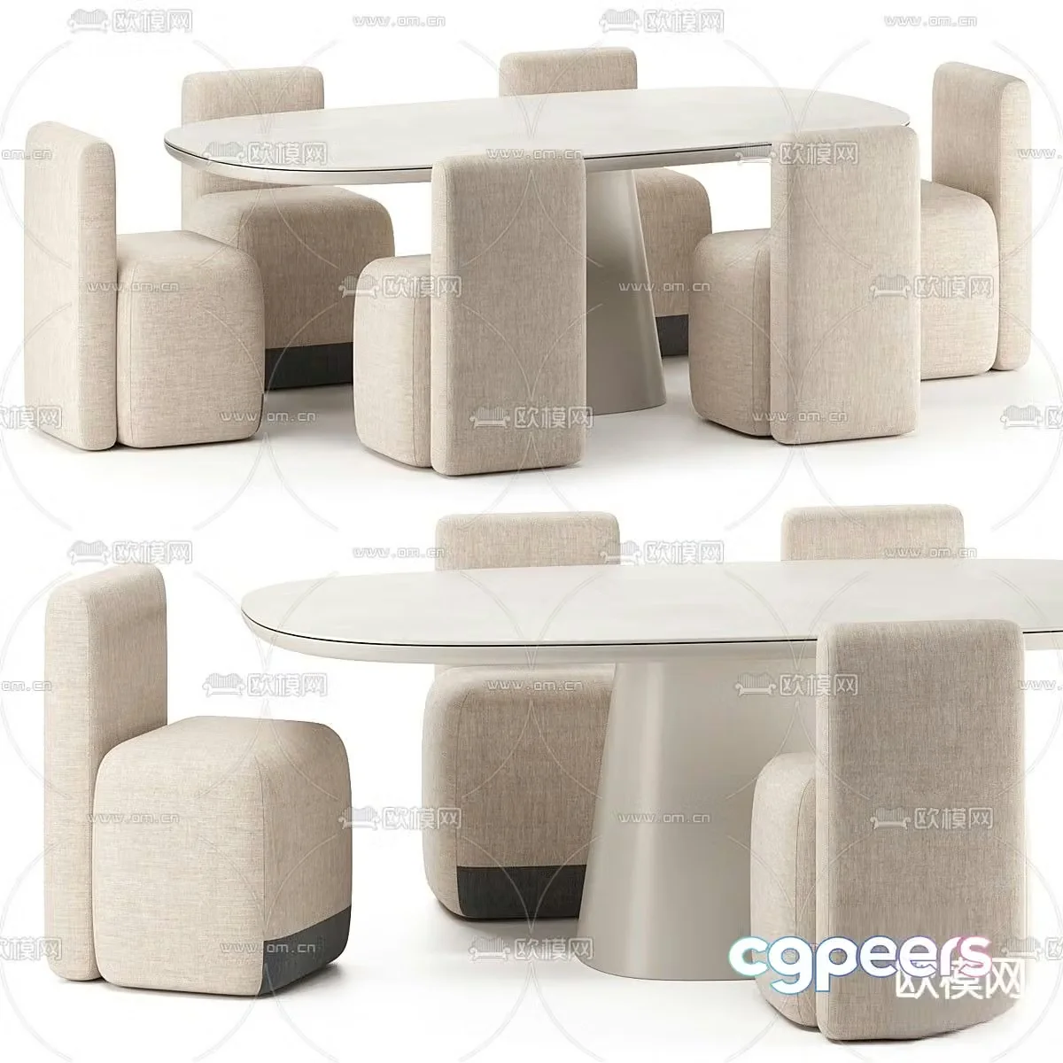 Long dining table and chairs 3d model