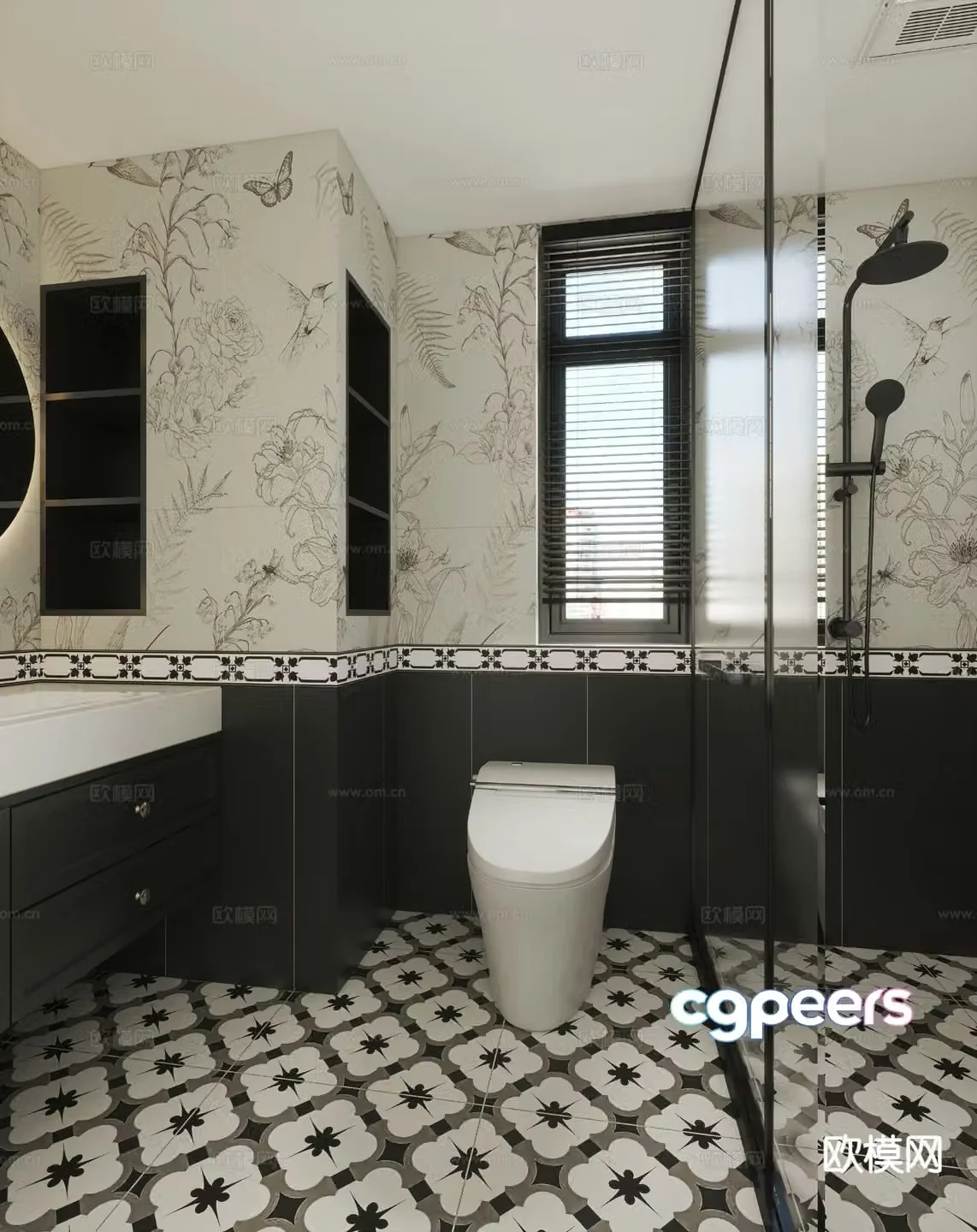 French retro style bathroom bathroom 3d model