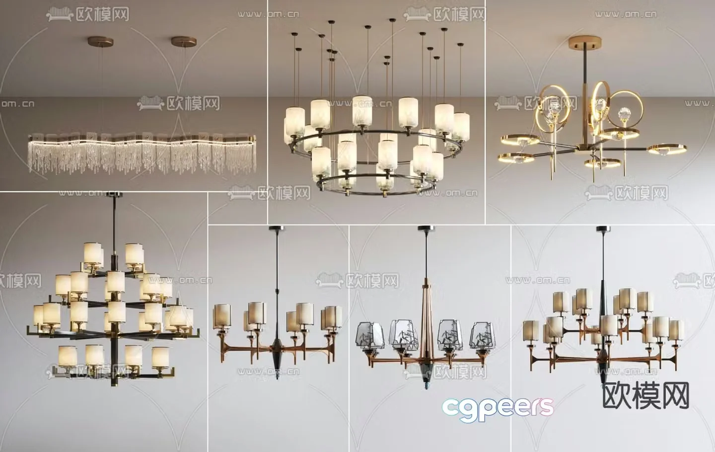 New Chinese style chandelier combination art chandelier 3d model