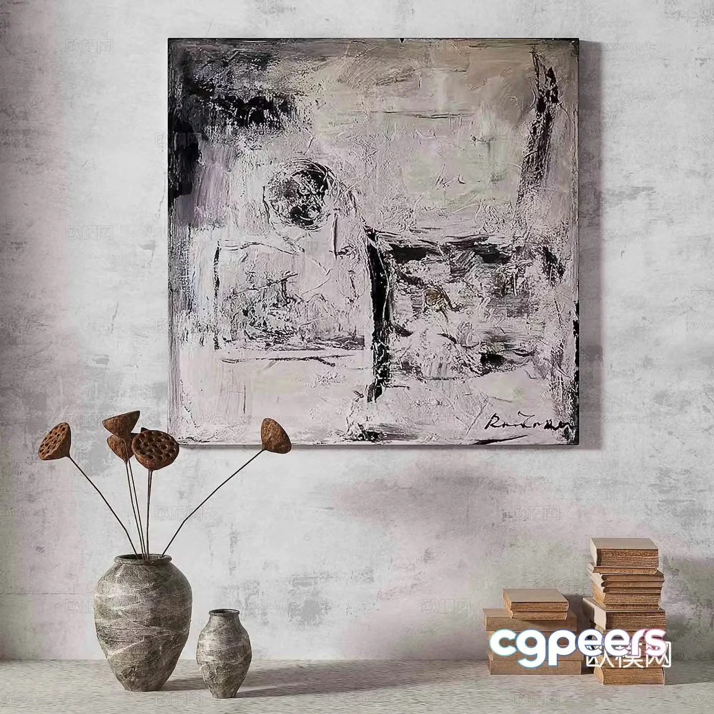 Wasabi light luxury abstract decorative painting 3d model