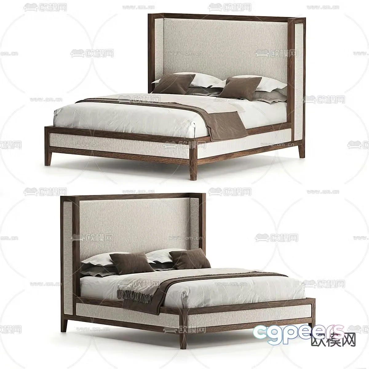 New Chinese style double bed 3d model