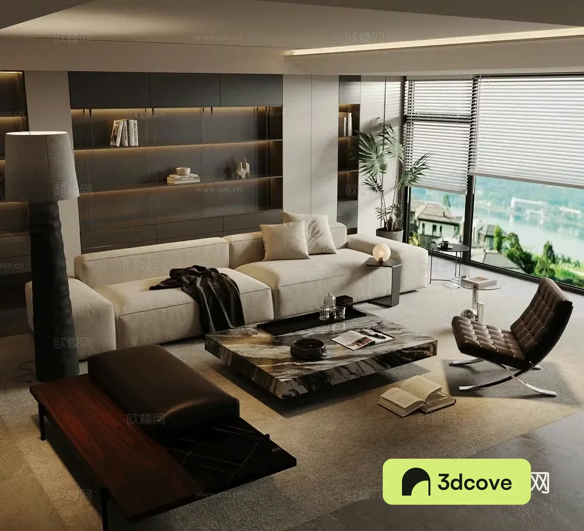Modern home living room sofa and coffee table combination high-end gray living room Italian light luxury living room black white and gray