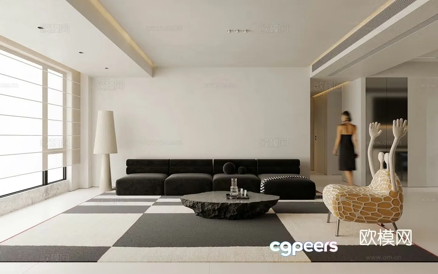 Modern living and dining room 3d model