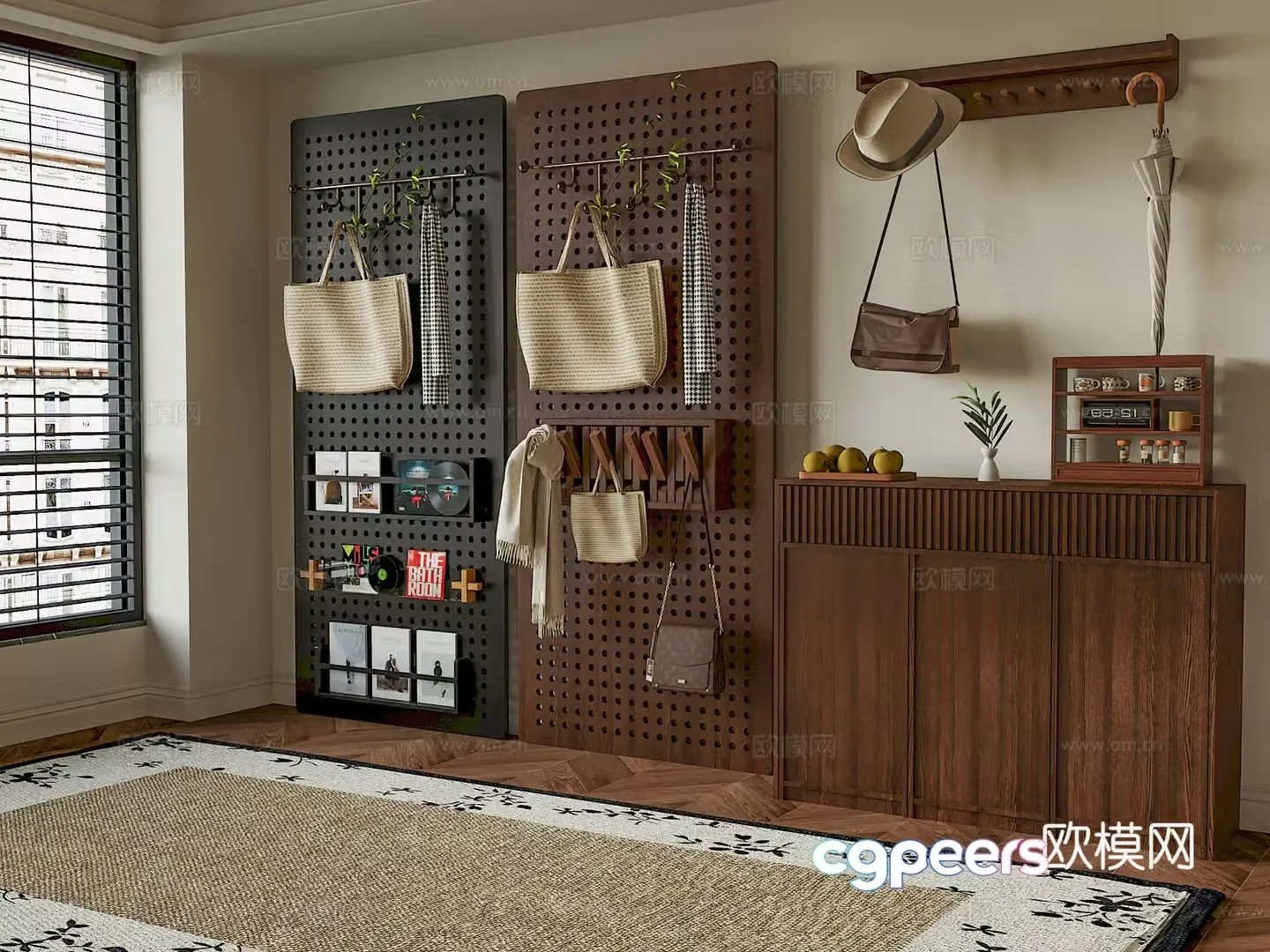 Middle-aged style cave hook porch shoe cabinet 3D model