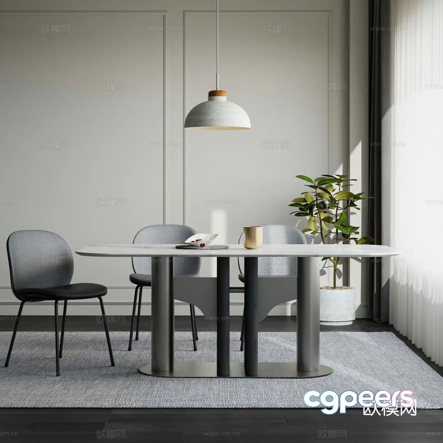 Modern dining table and chairs marble dining table 3d model