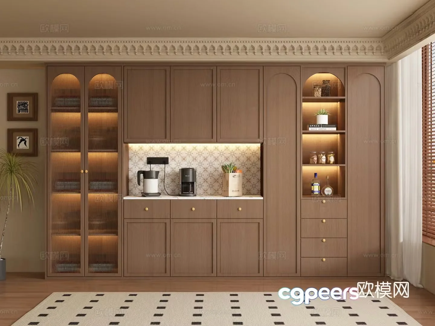 Medieval style wine cabinet and sideboard 3D model