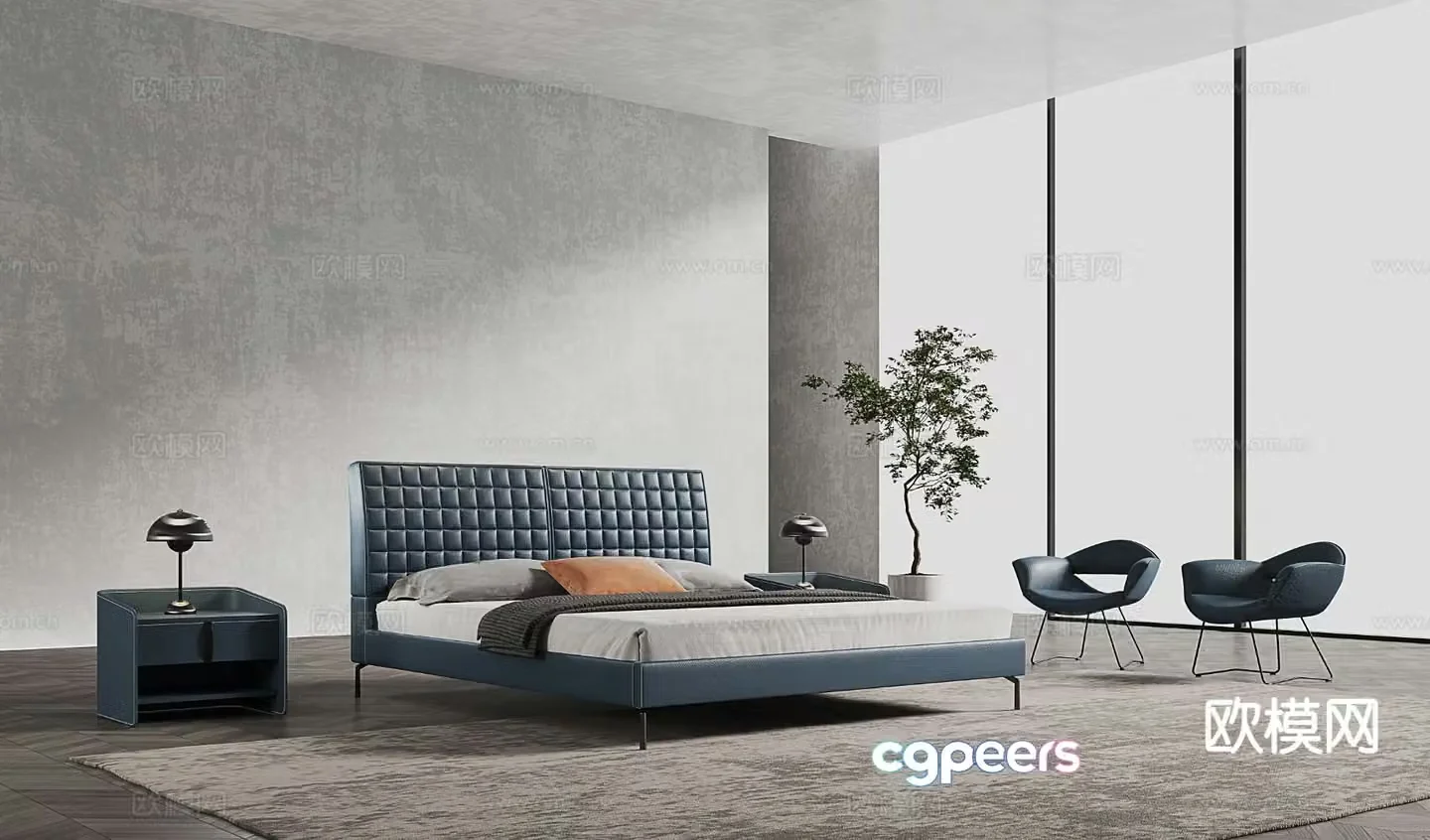 Modern double bed 3d model
